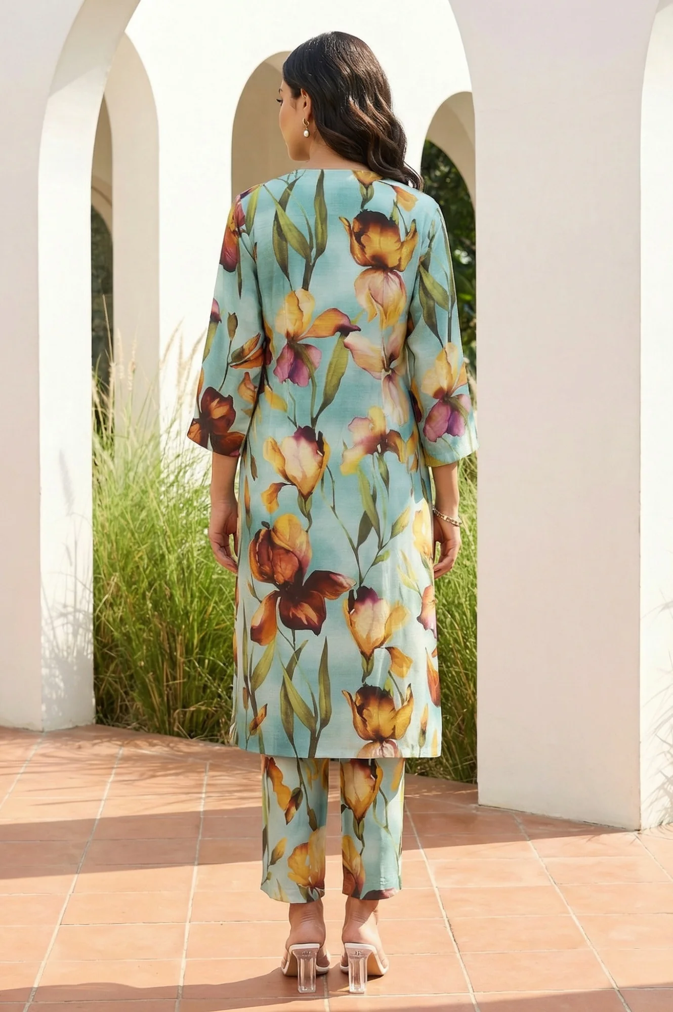 Sea Green Floral Printed Straight Kurta - Image 5