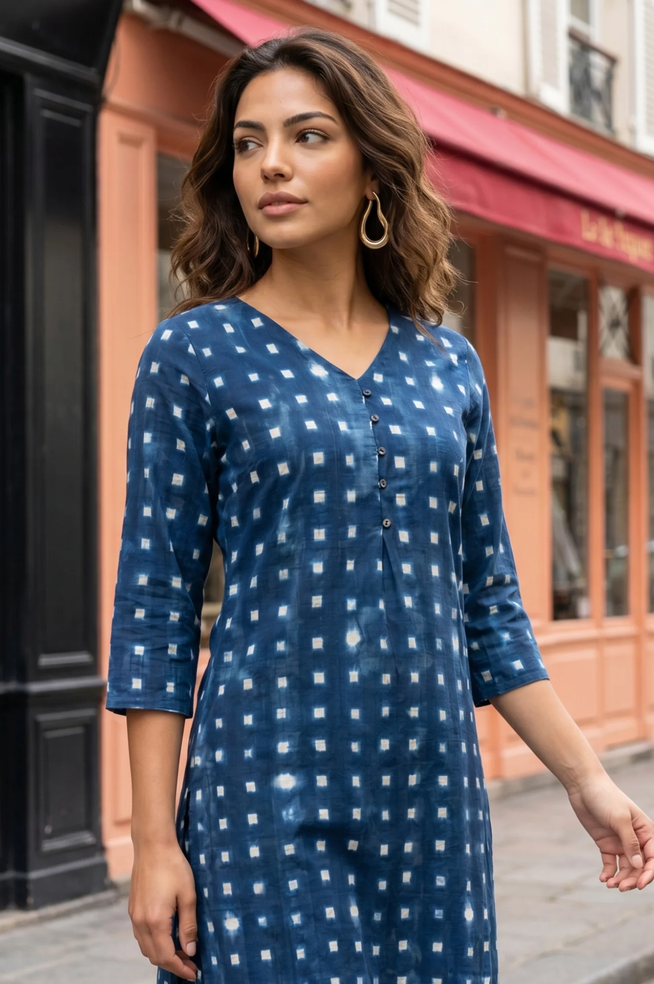 Blue Geometric Printed Pure Cotton Straight Kurta - Image 2