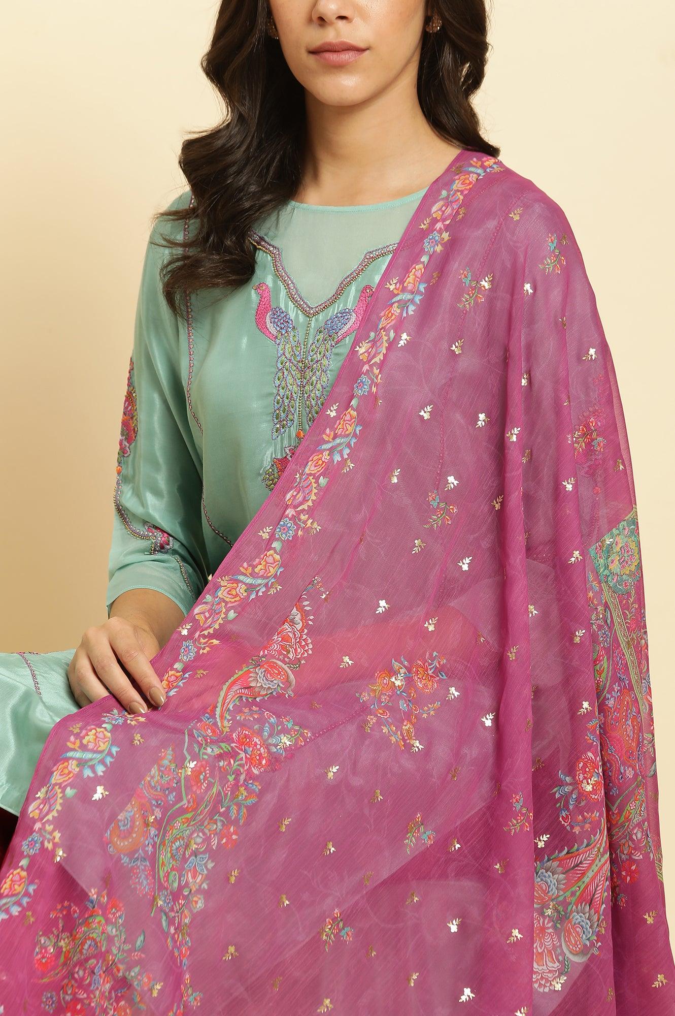 Seas Green Embroidered Kurta, Pants & Dupatta Set - Image 12