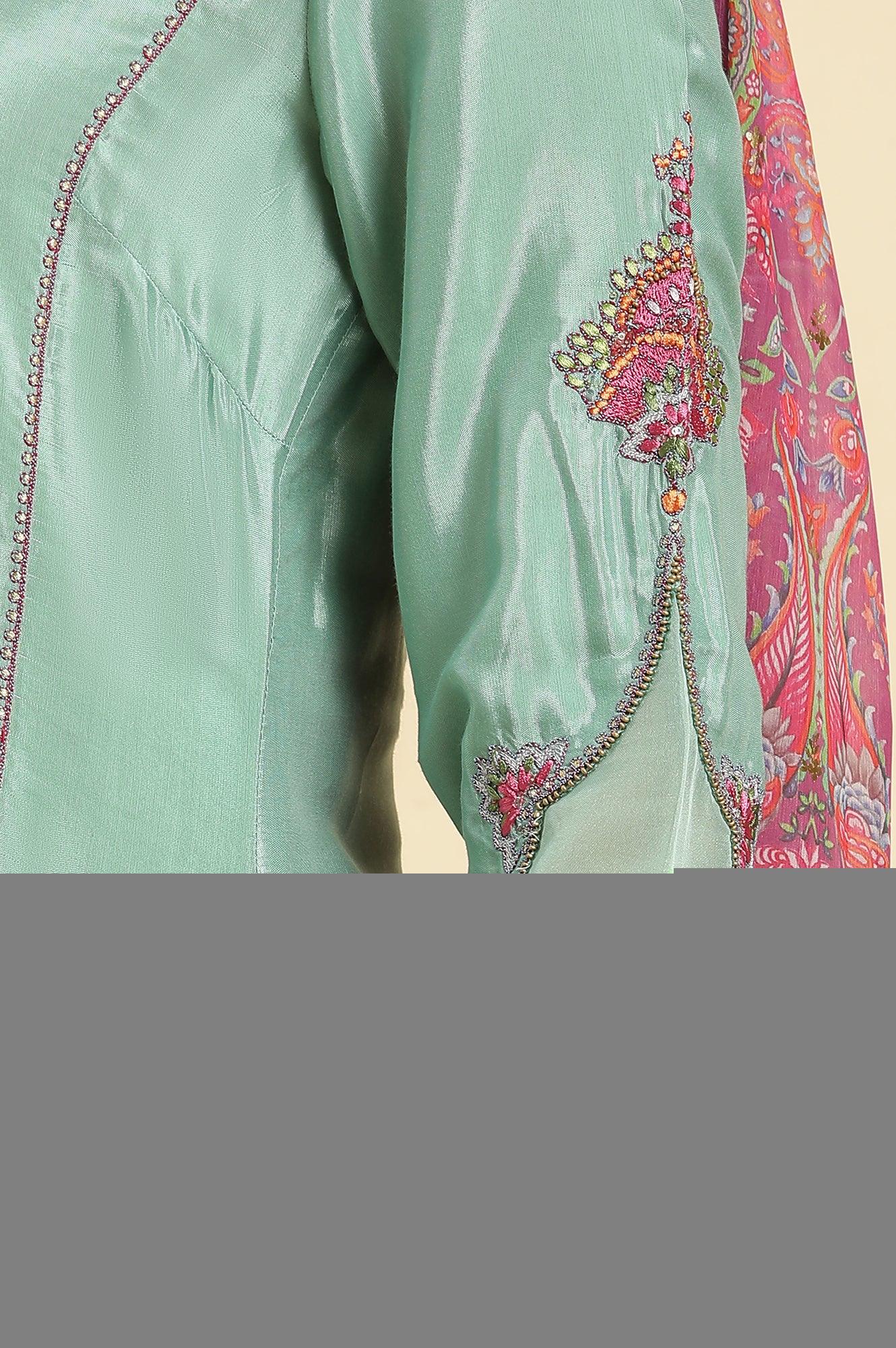 Seas Green Embroidered Kurta, Pants & Dupatta Set - Image 7