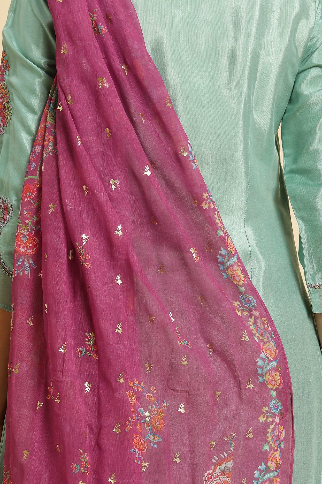 Seas Green Embroidered Kurta, Pants & Dupatta Set - Image 8