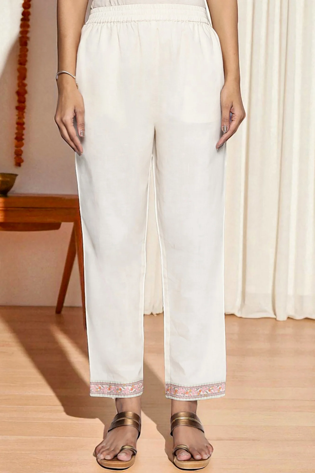 Seashell White Printed Pure Cotton Flared Kurta, Straight Pant and Dupatta Set - Image 6