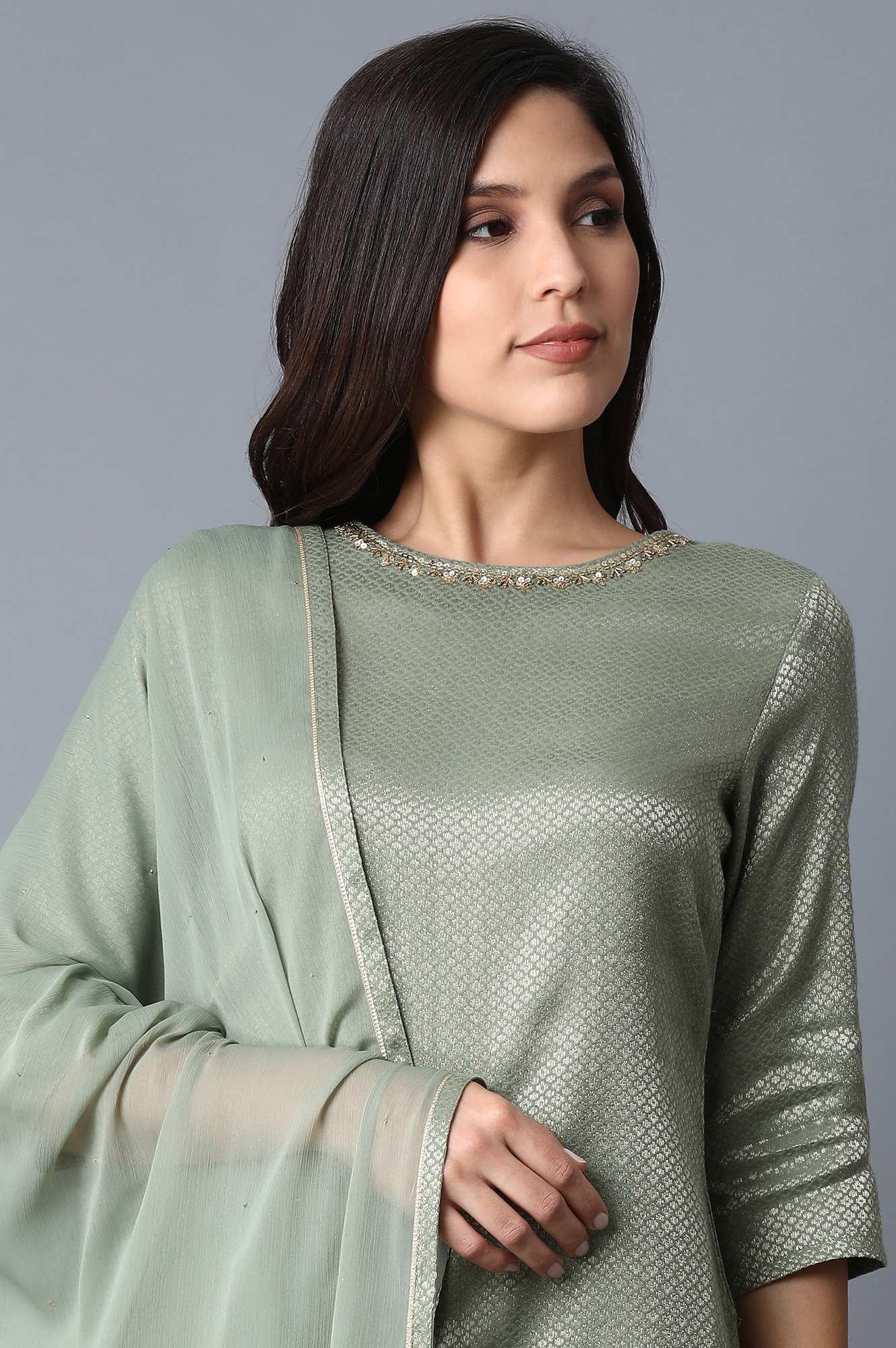 Signature Green kurta-Sharara-Dupatta Set - Image 5