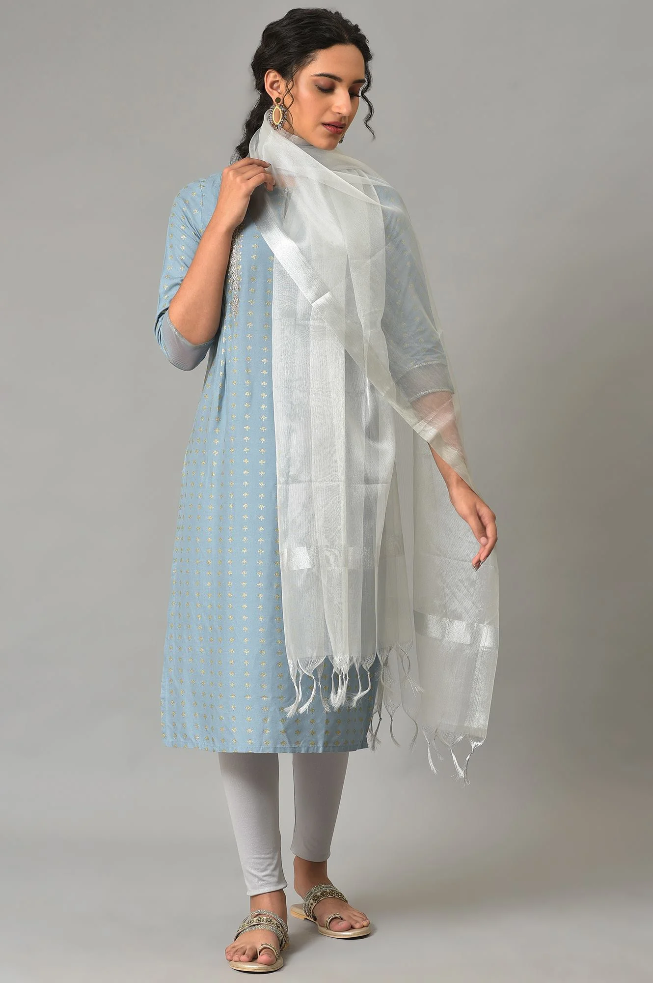 Silver Organza Dupatta With Zari Woven - Image 3