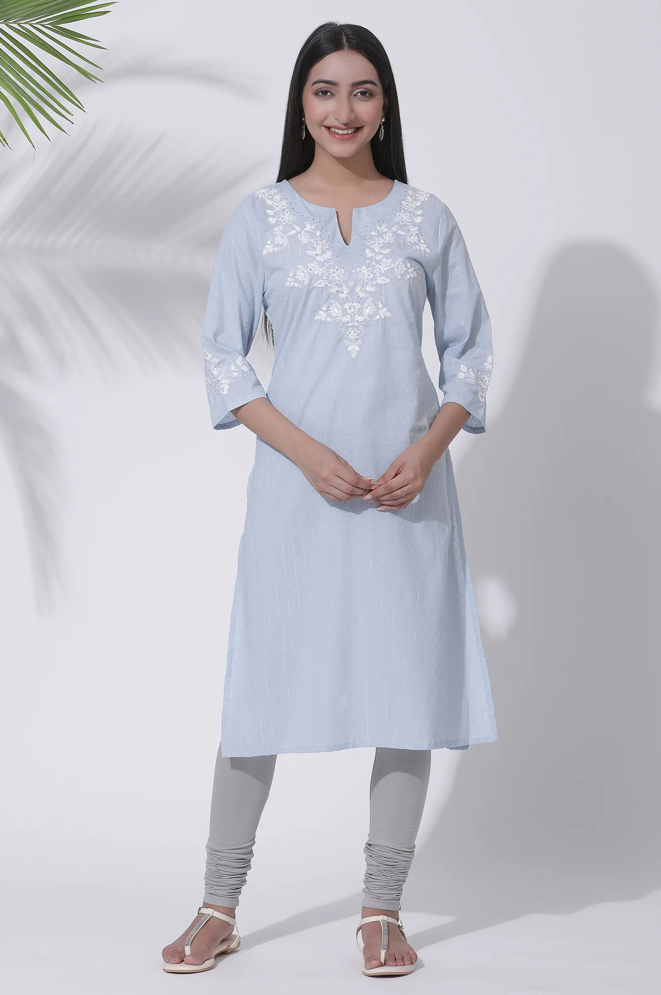 Silver Solid Skinny Jersey Churidar - Image 5