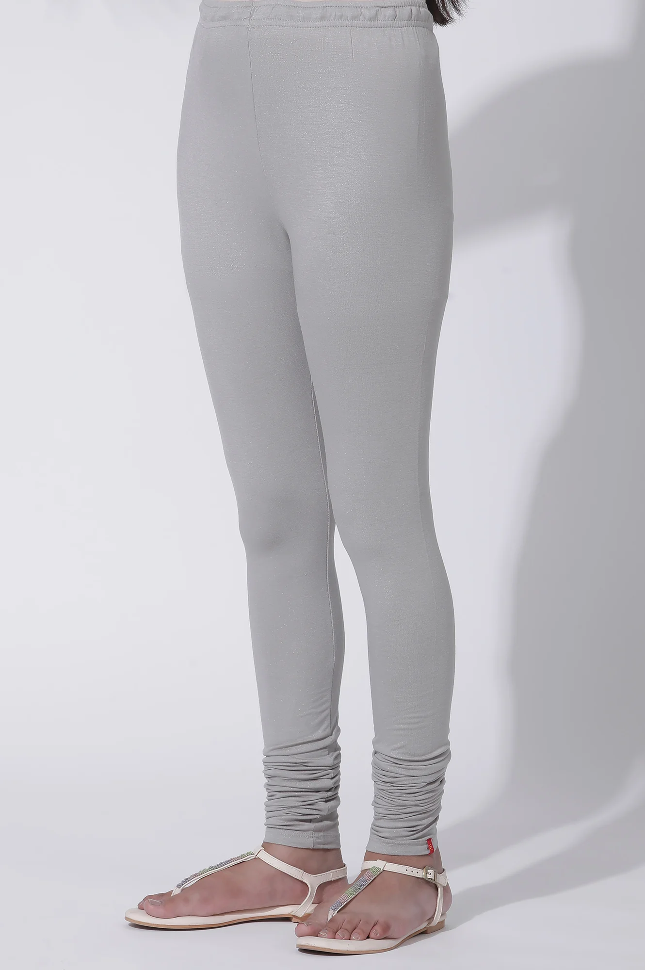Silver Solid Skinny Jersey Churidar - Image 7