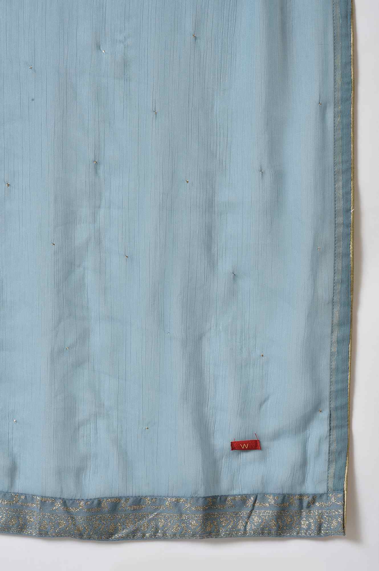Sky Blue Crinckled Chiffon Dupatta With Mukaish - Image 4