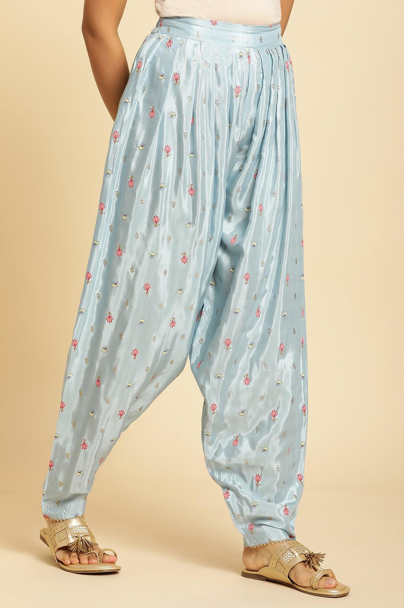 Sky Blue Floral Printed Salwar Pants - Image 3