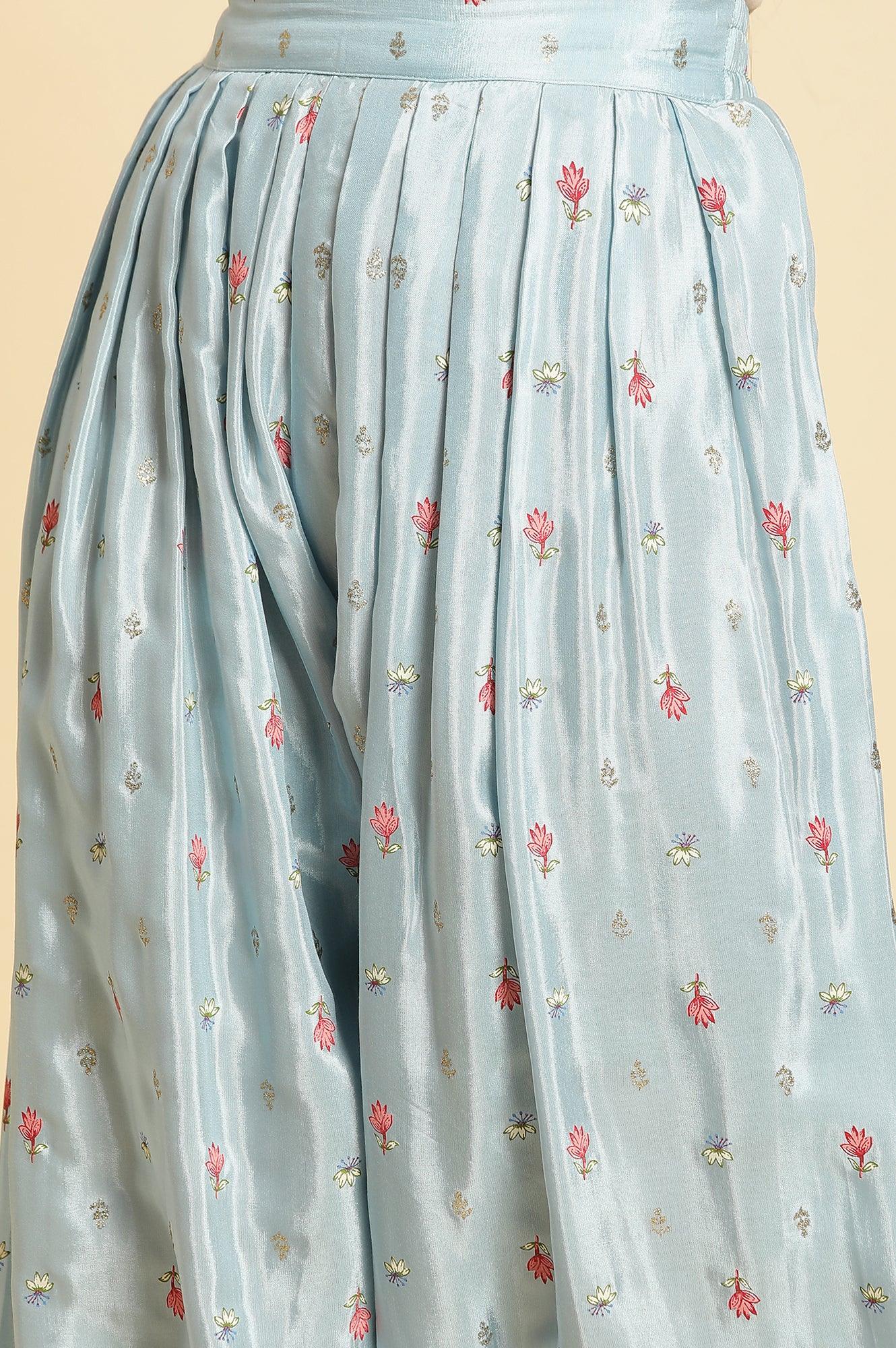 Sky Blue Floral Printed Salwar Pants - Image 6