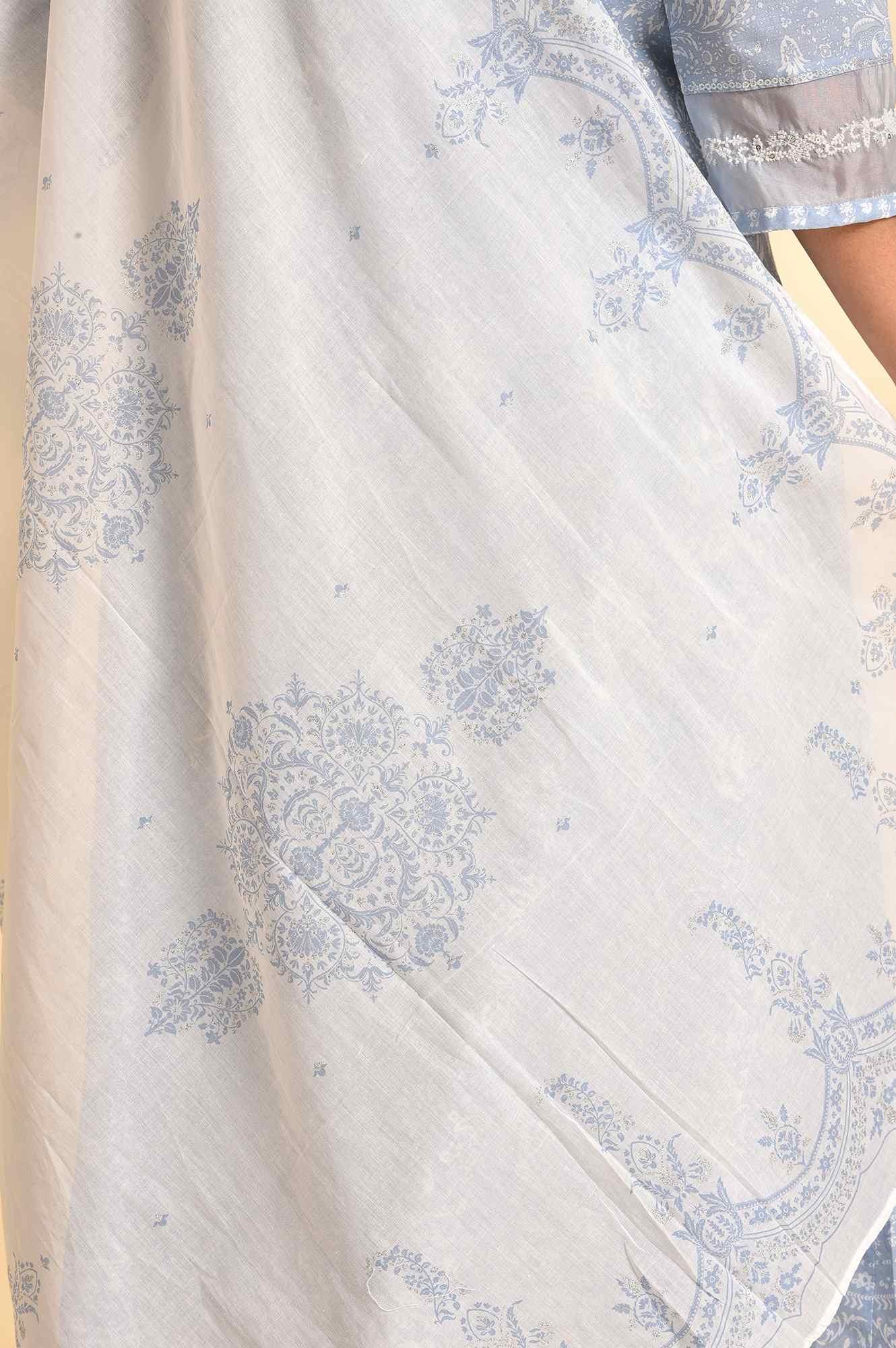 Skyway Blue Printed A-Line Kurta, Pants And Dupatta Set - Image 11