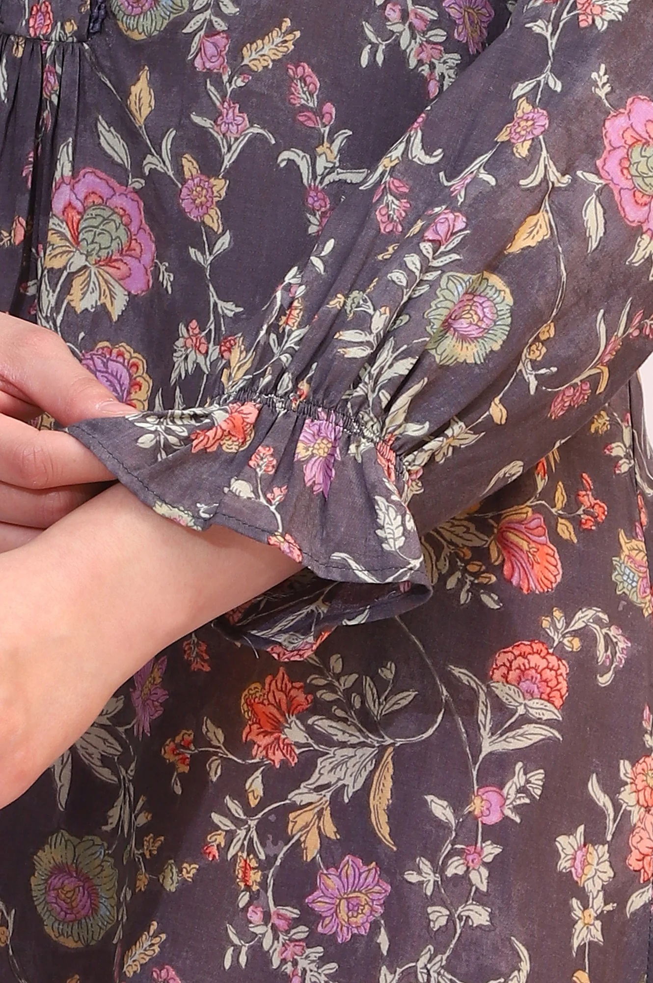 Slate Grey Floral Printed Modal Relaxed Fit Top - Image 8