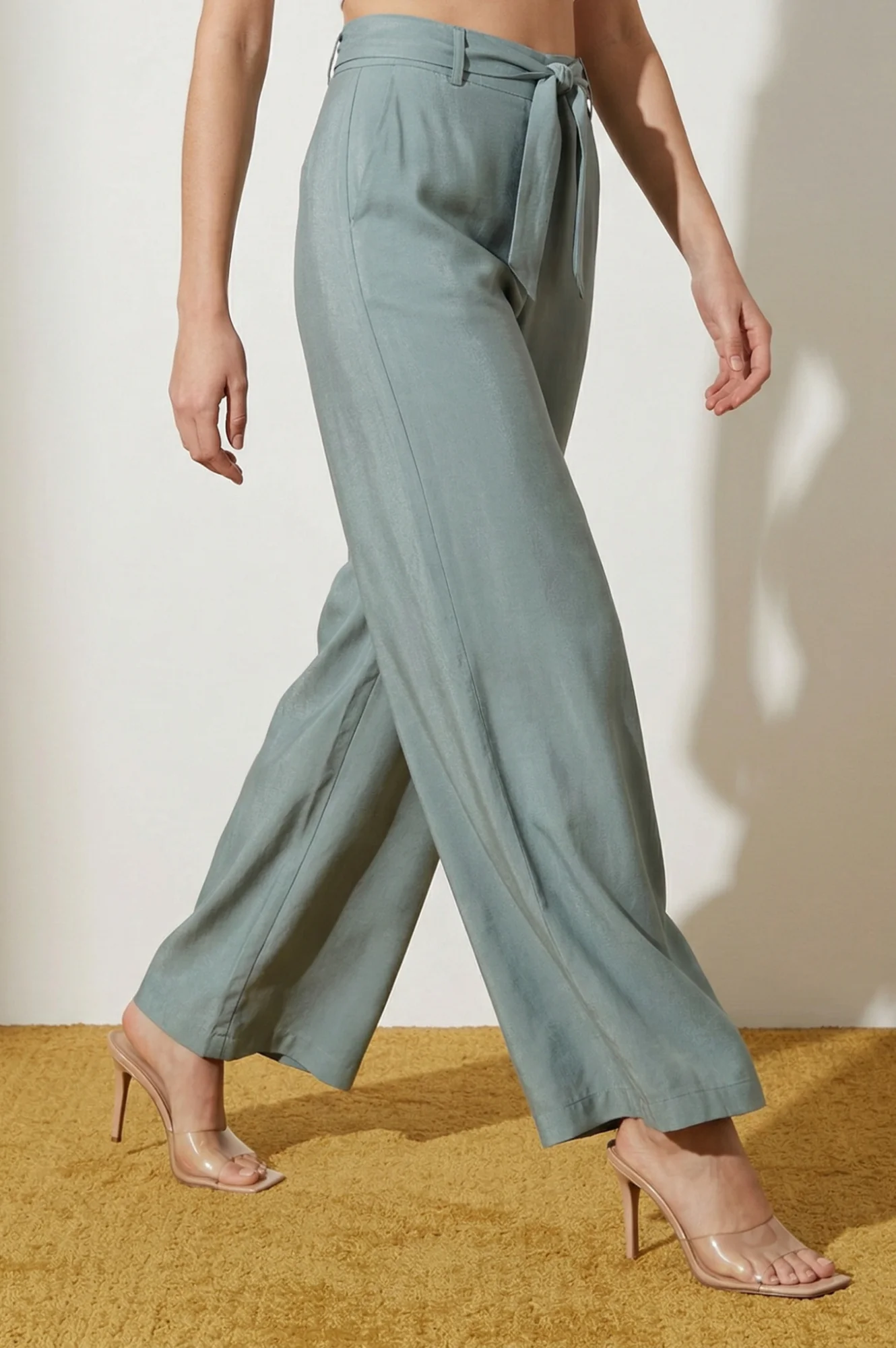 Elleven Women's Slate Grey Yarn Dyed Solid Rayon Wide Leg High Rise Trousers - Image 2