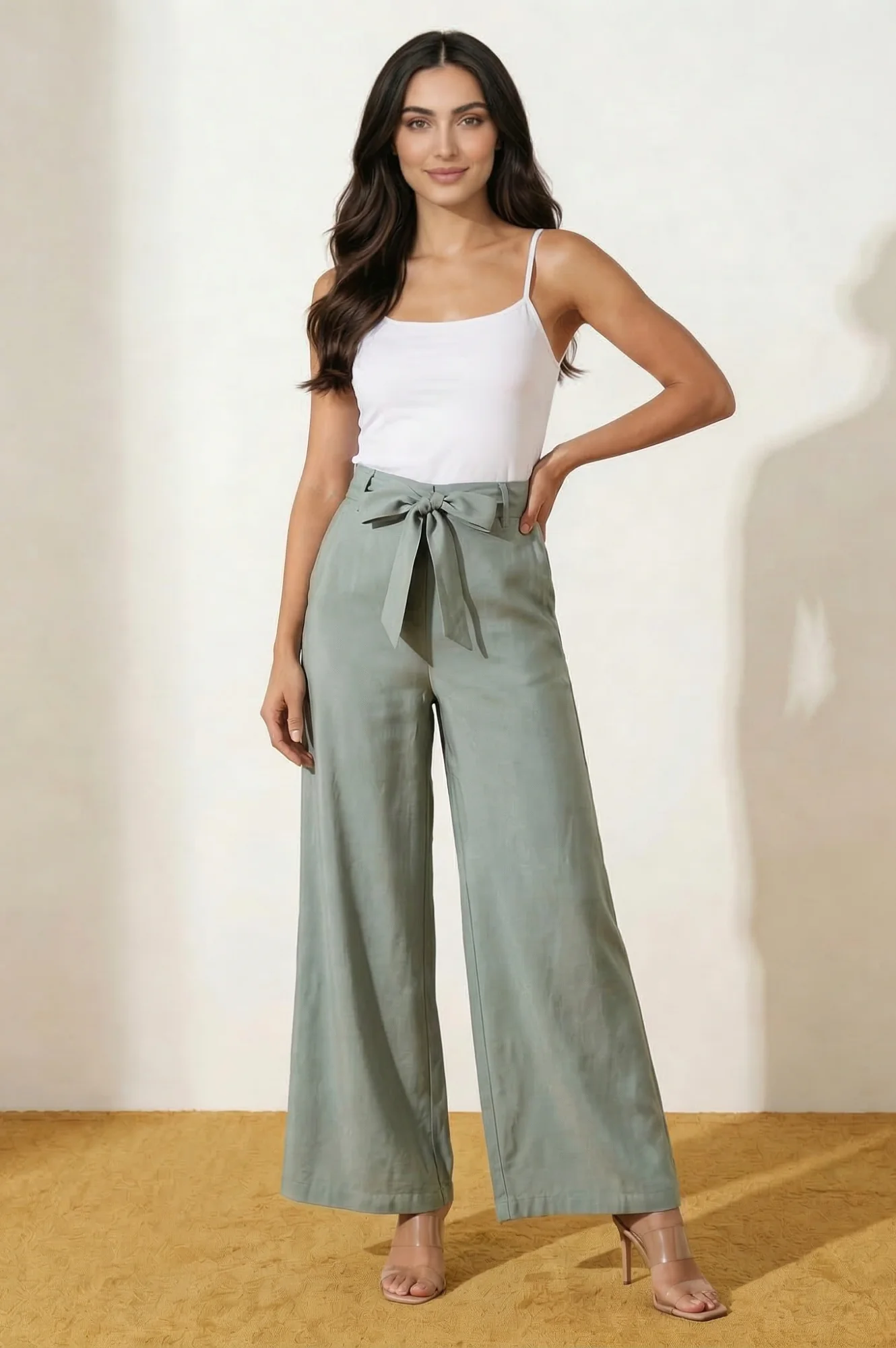 Elleven Women's Slate Grey Yarn Dyed Solid Rayon Wide Leg High Rise Trousers - Image 4