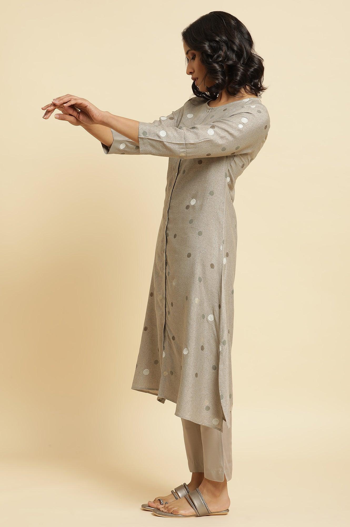 Smoke Grey A-Line Printed Kurta & Pants Set - Image 3