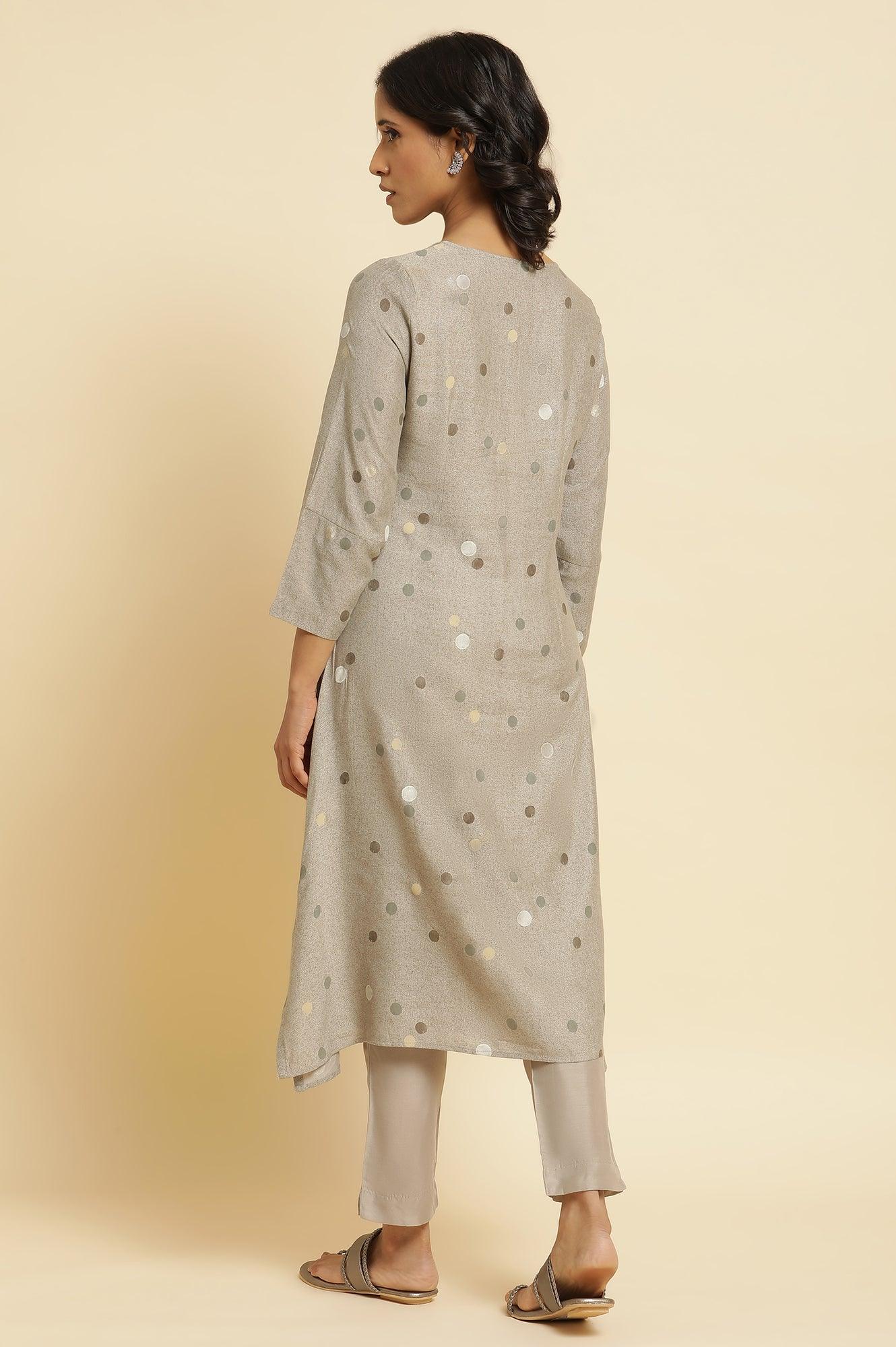 Smoke Grey A-Line Printed Kurta & Pants Set - Image 4