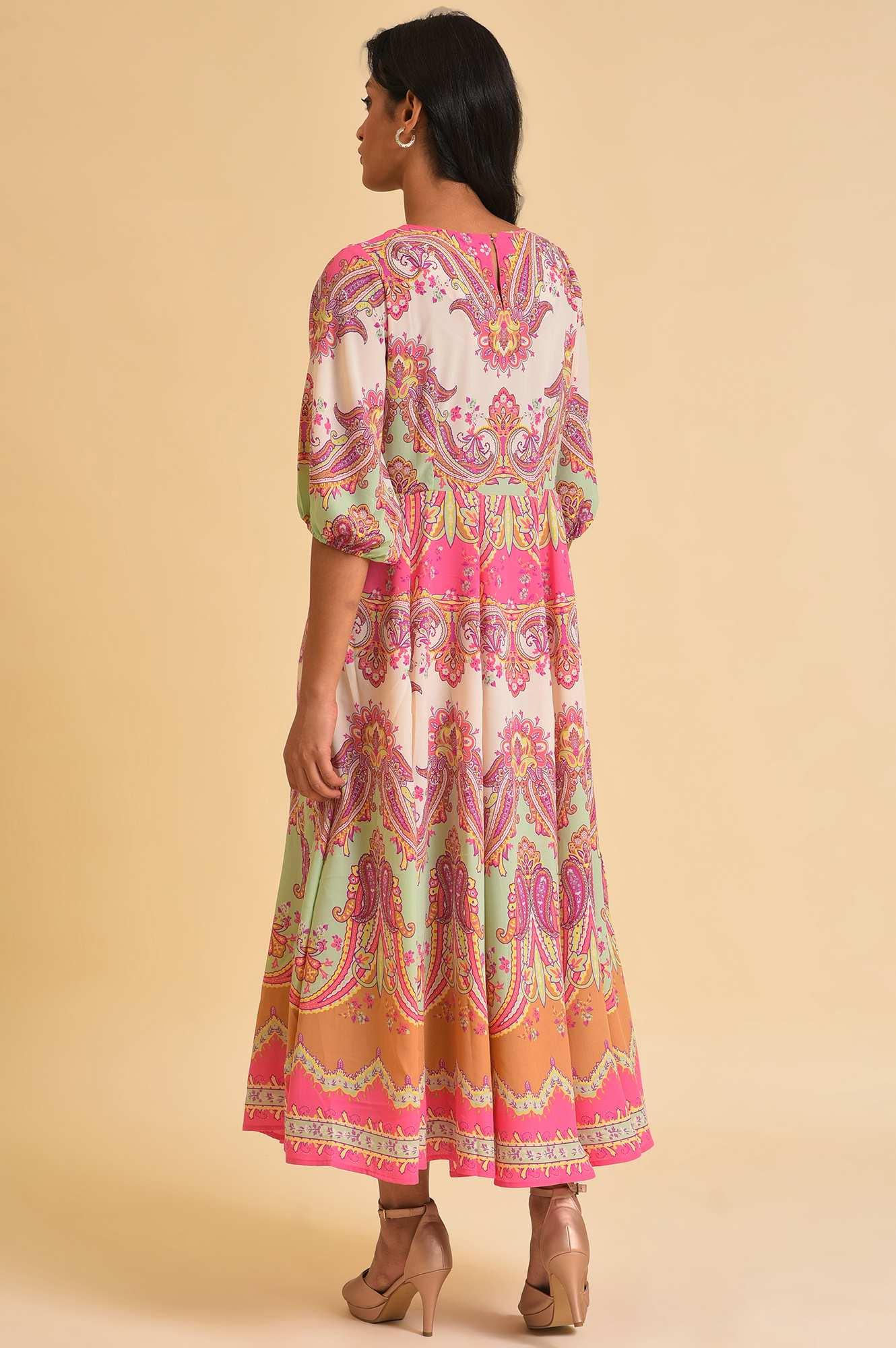 Soft Multi-Coloured Paisley Printed Panelled Dress - Image 2