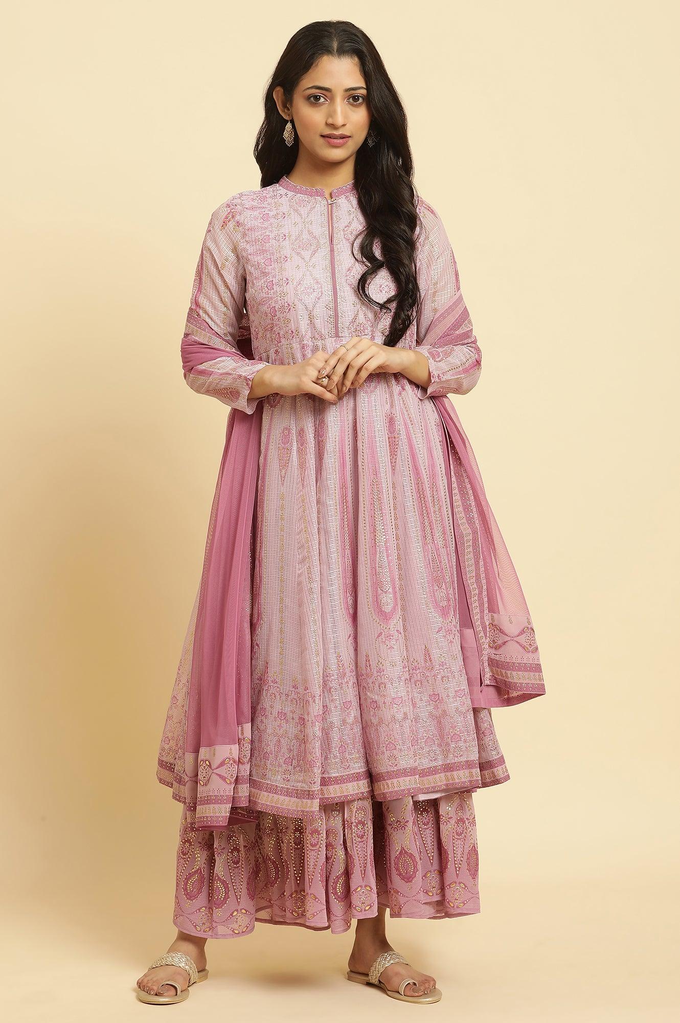 Soft Pink Panelled Layered Gown And Dupatta Set - Image 2