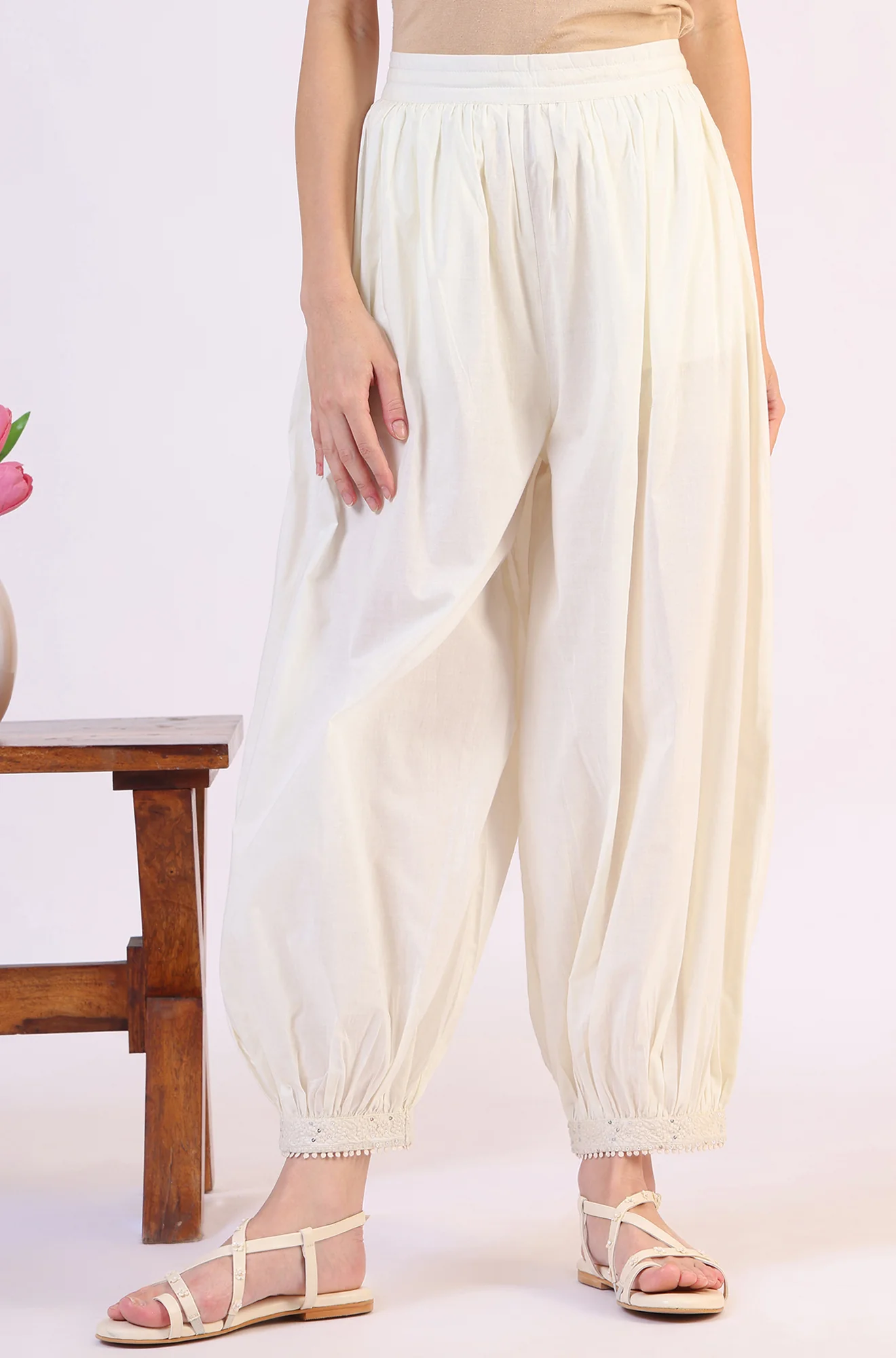 Solid Pure Cotton Gathered Salwar - Image 2