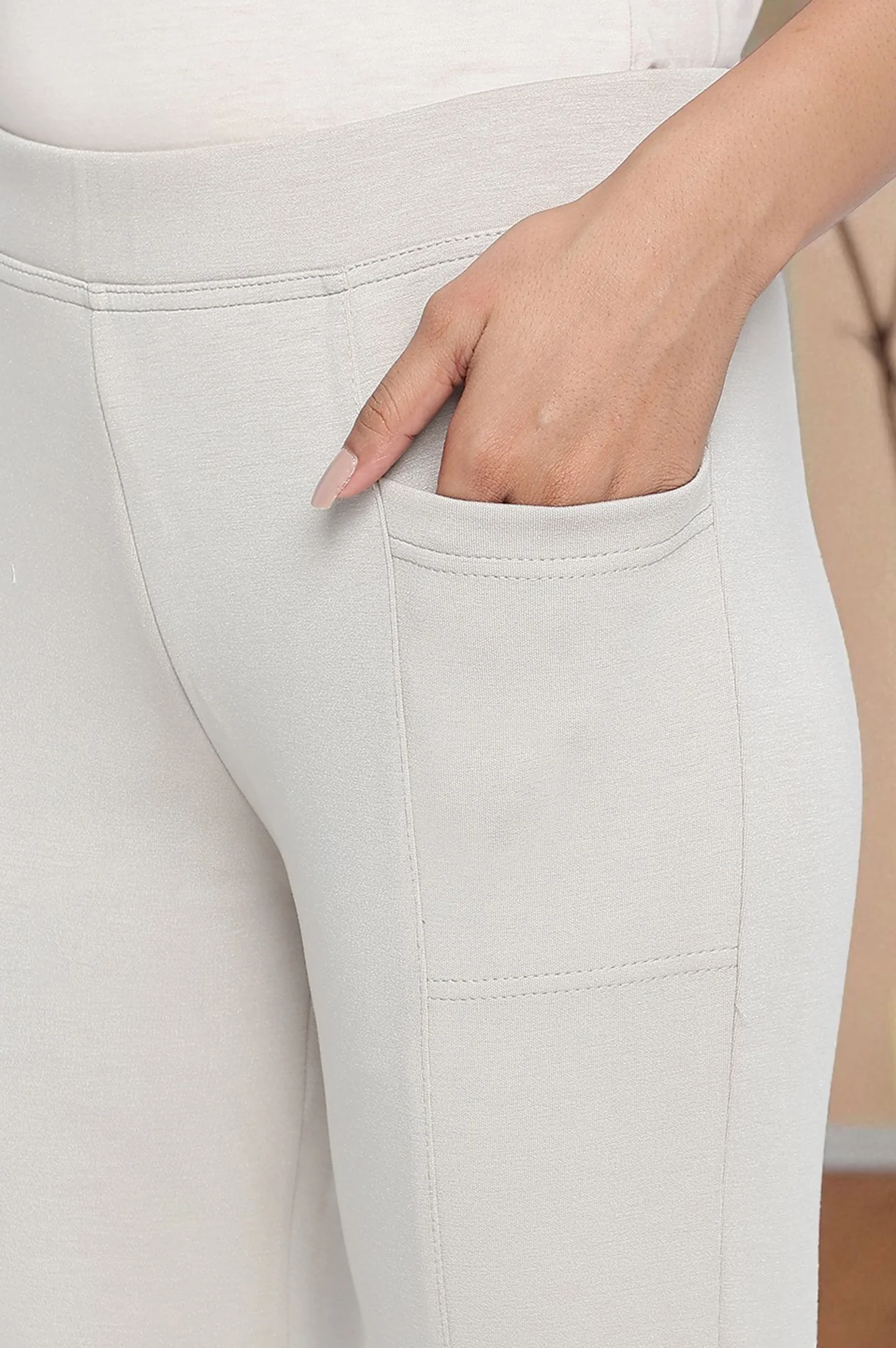 Elleven Women's Tan Solid Mid Rise Tights in Calf Length - Image 7