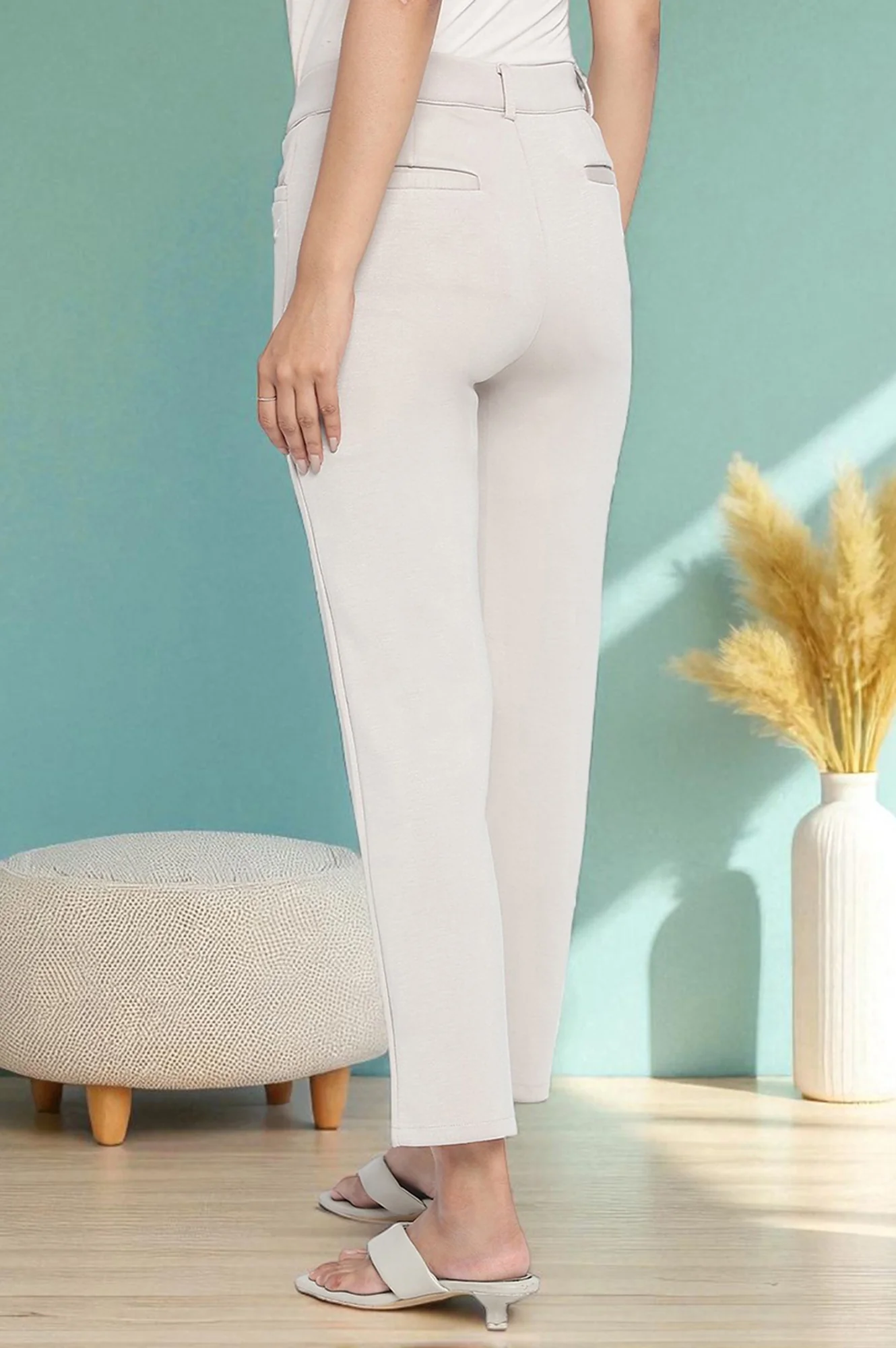Elleven Women's Tan Solid Mid Rise Trouser in Ankle Length - Image 4