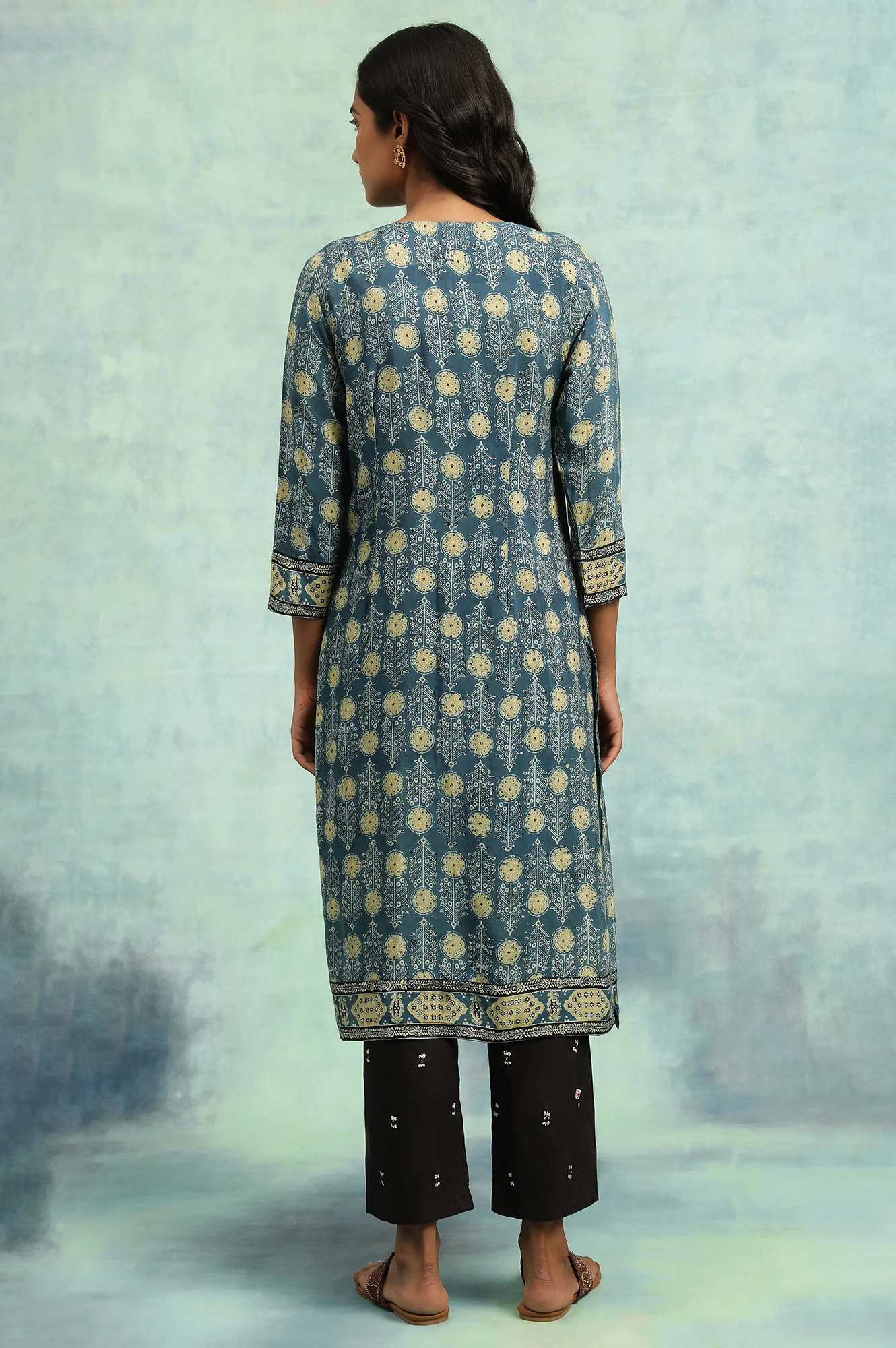 Teal Blue Ajrakh Print kurta - Image 2