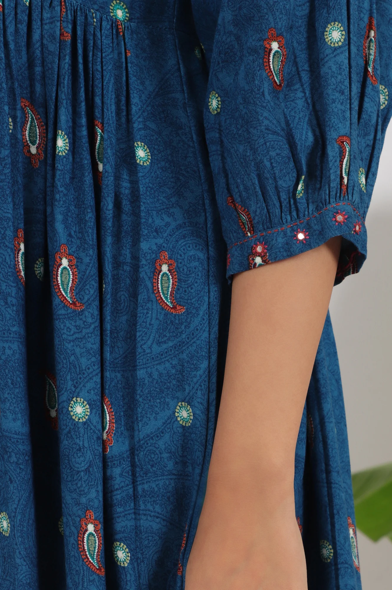 Teal Blue Embroidered Yoke Rayon Kurta, Straight Pants and Dupatta Set - Image 8