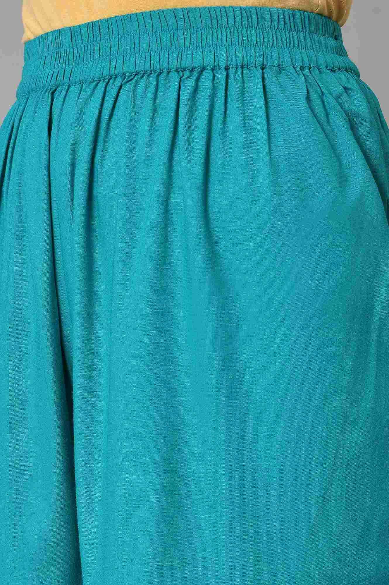 Teal Blue Festive kurta With Sharara And Orange Mesh Dupatta - Image 7