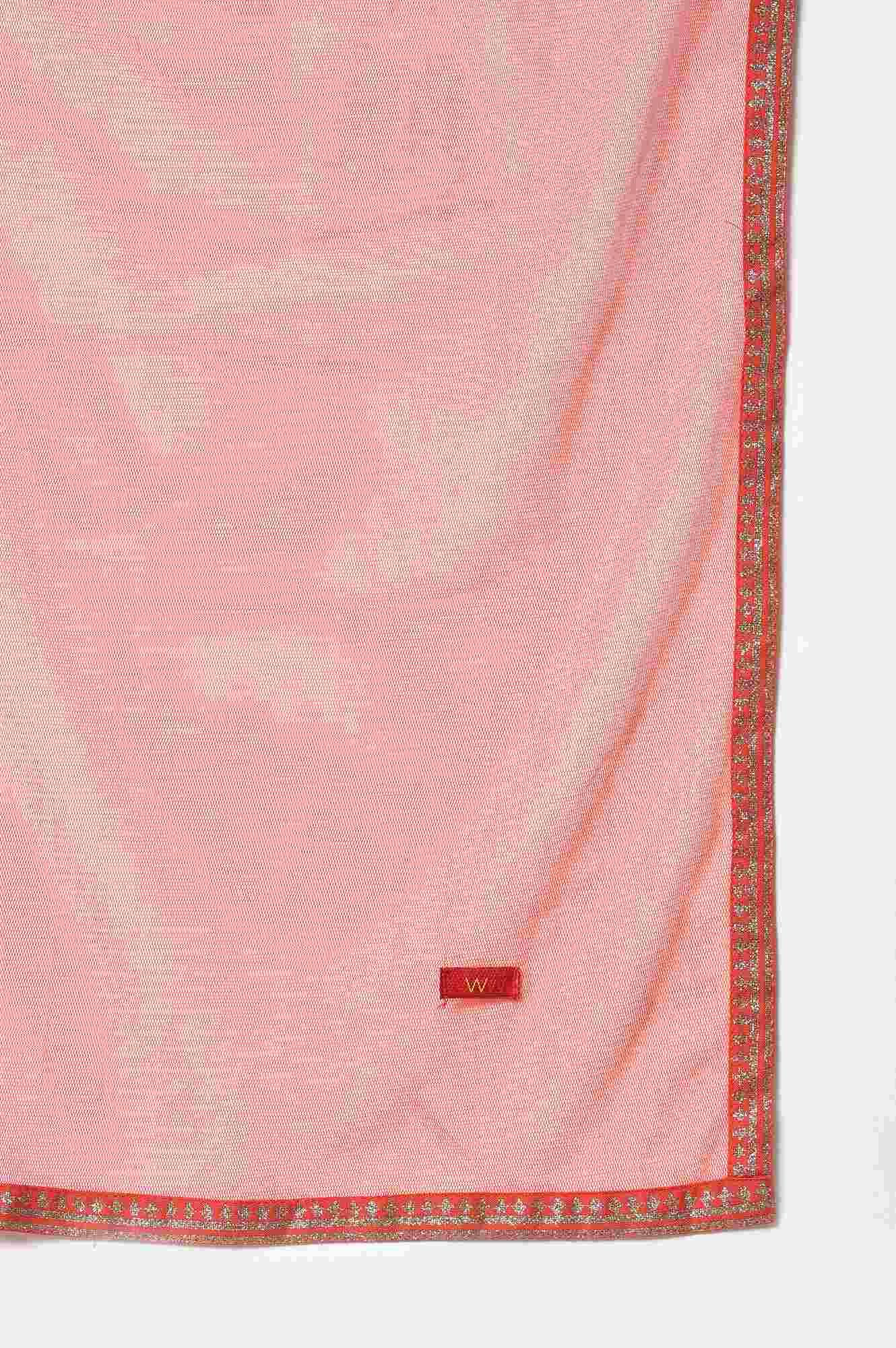 Teal Blue Festive kurta With Sharara And Orange Mesh Dupatta - Image 9