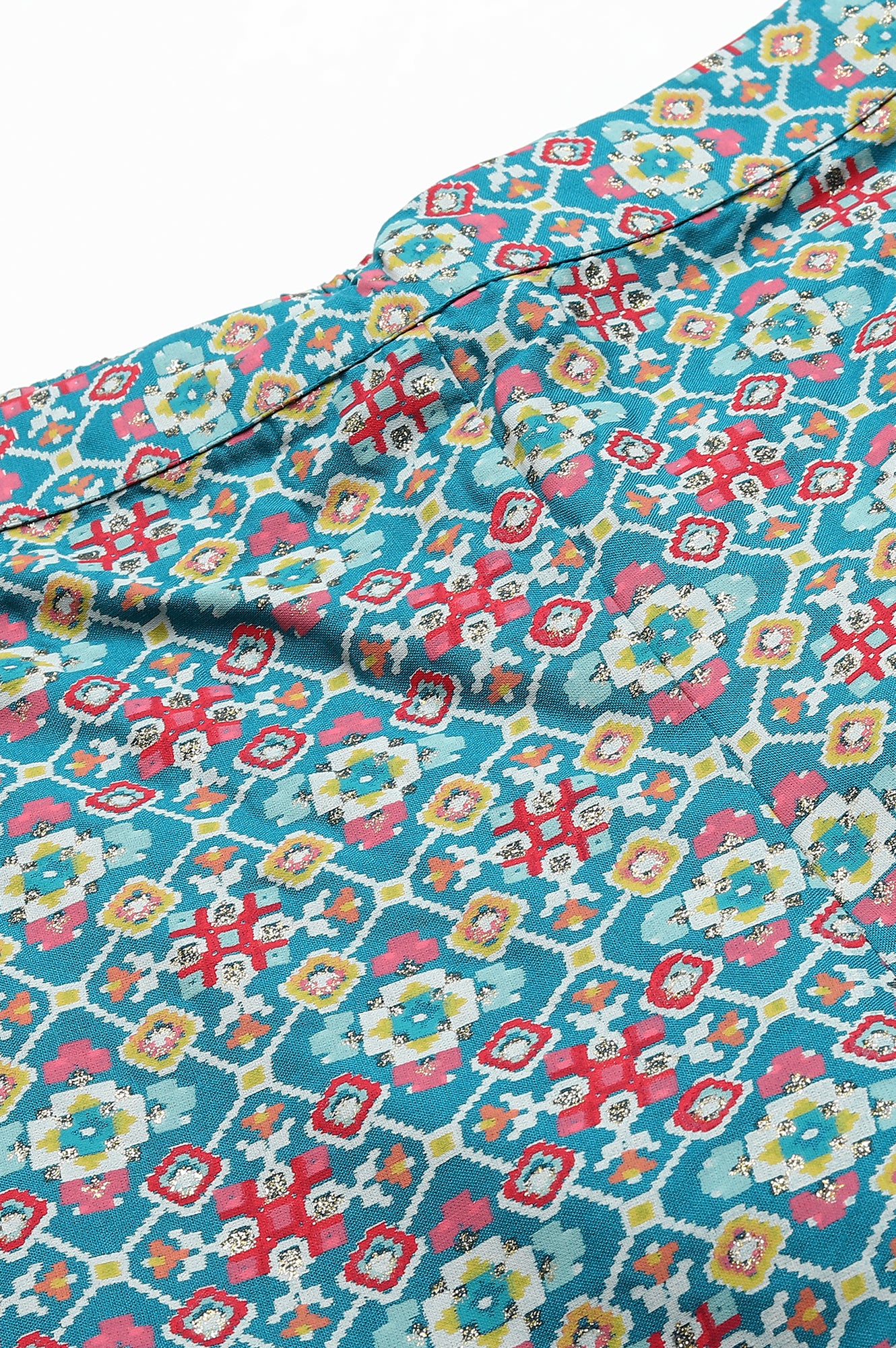 Teal Blue Rayon Printed Parallel Pants - Image 6