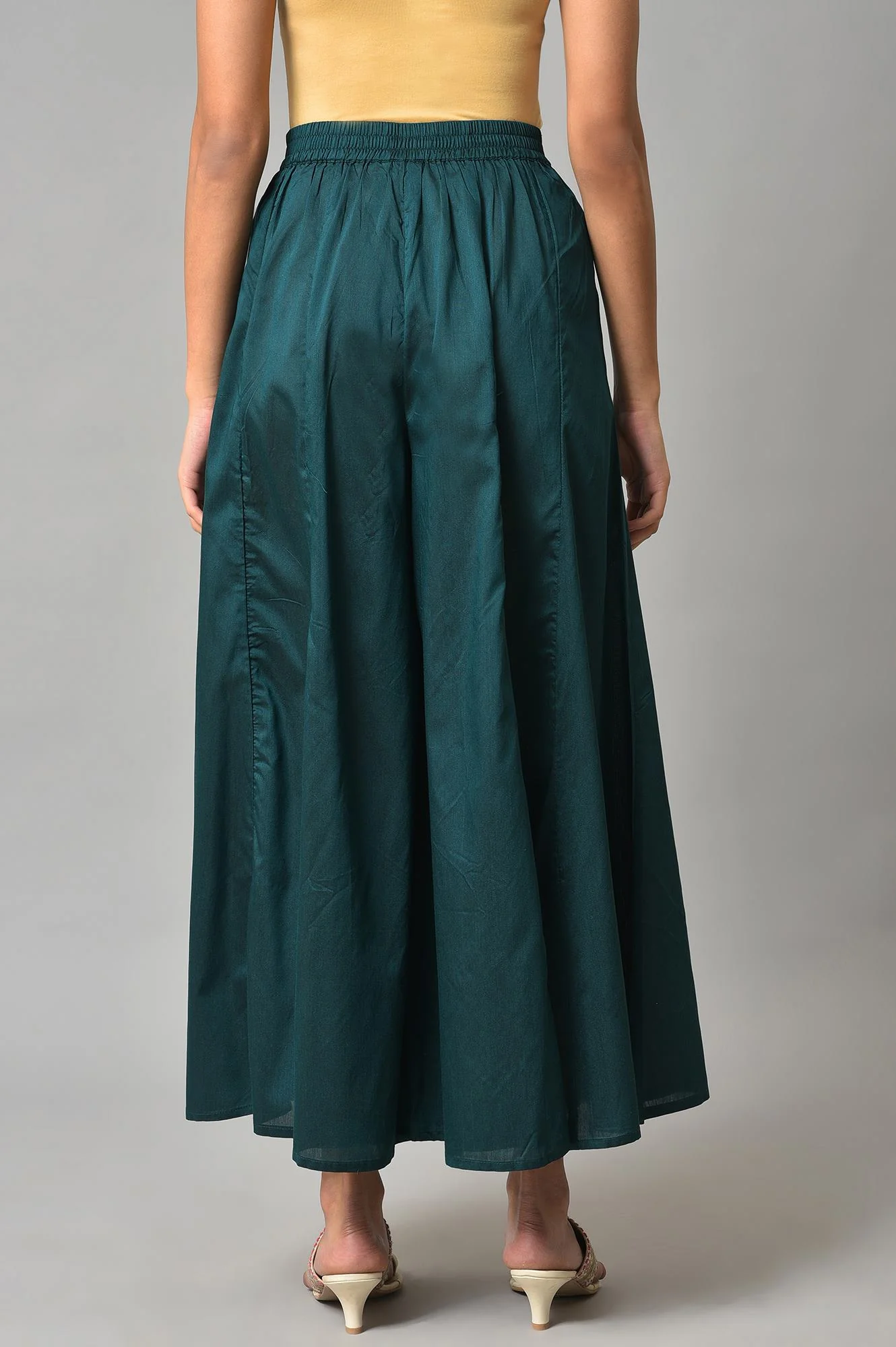 Teal Blue Solid Flared Culottes - Image 2