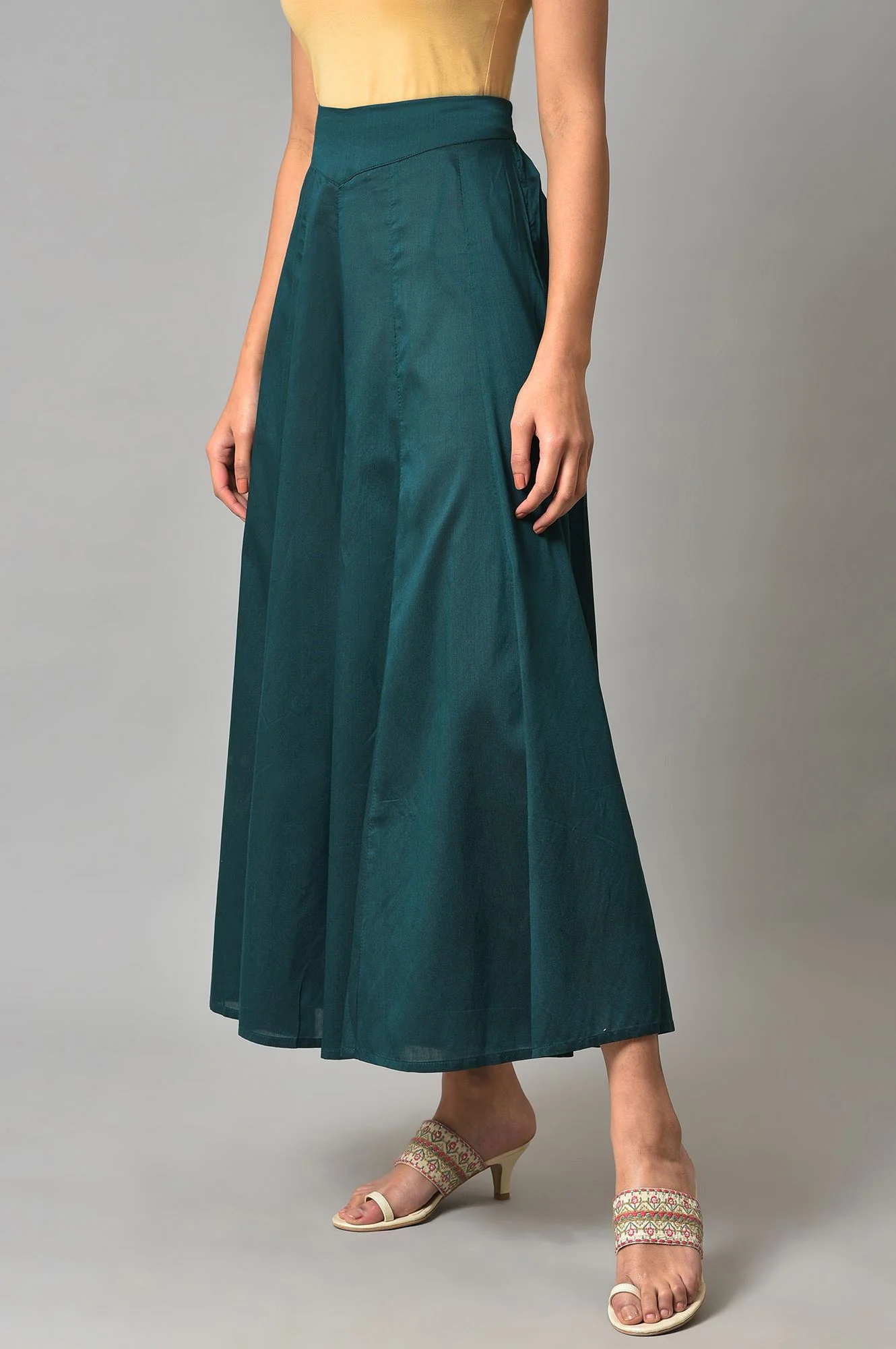 Teal Blue Solid Flared Culottes - Image 3