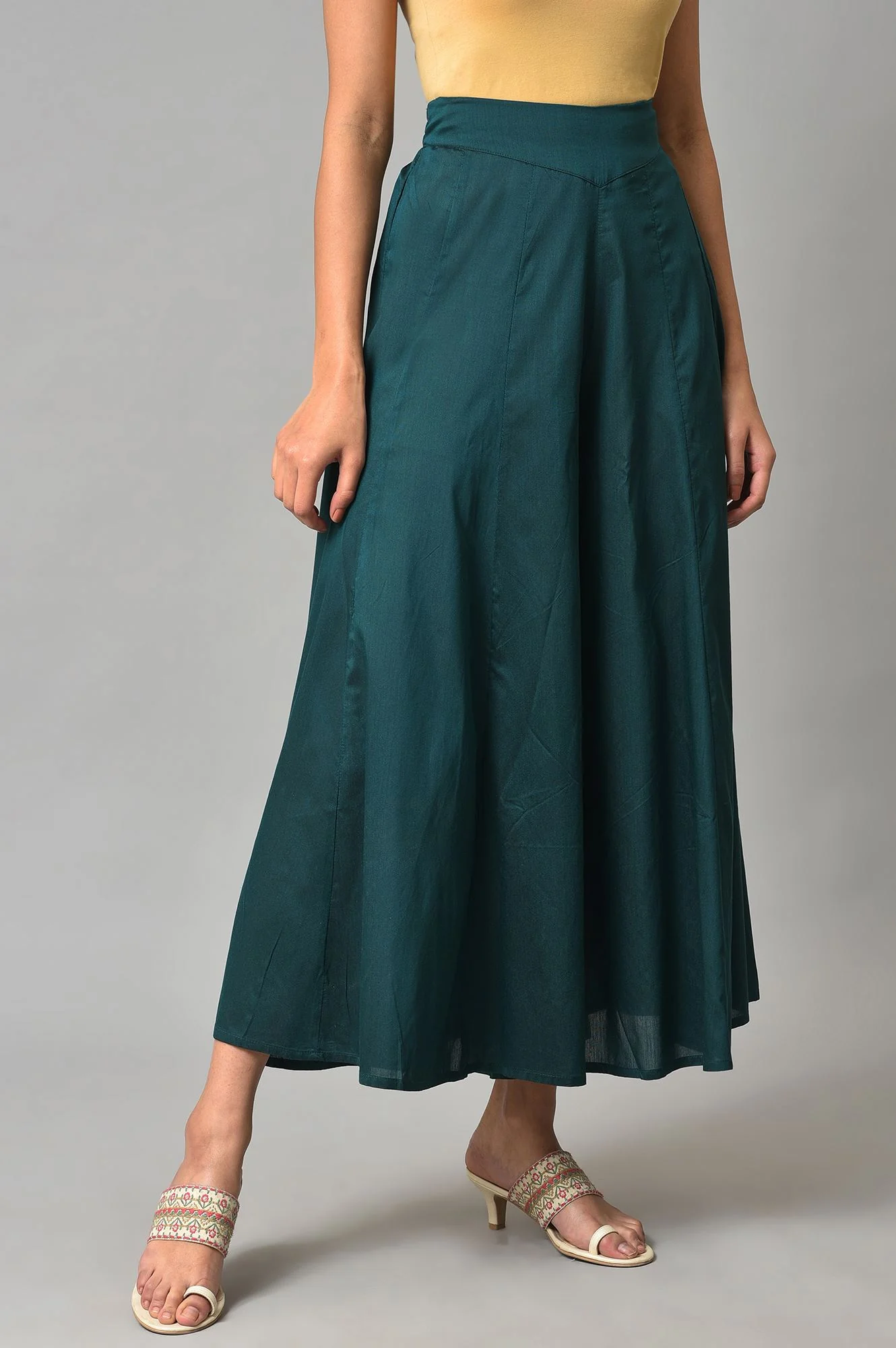 Teal Blue Solid Flared Culottes - Image 4