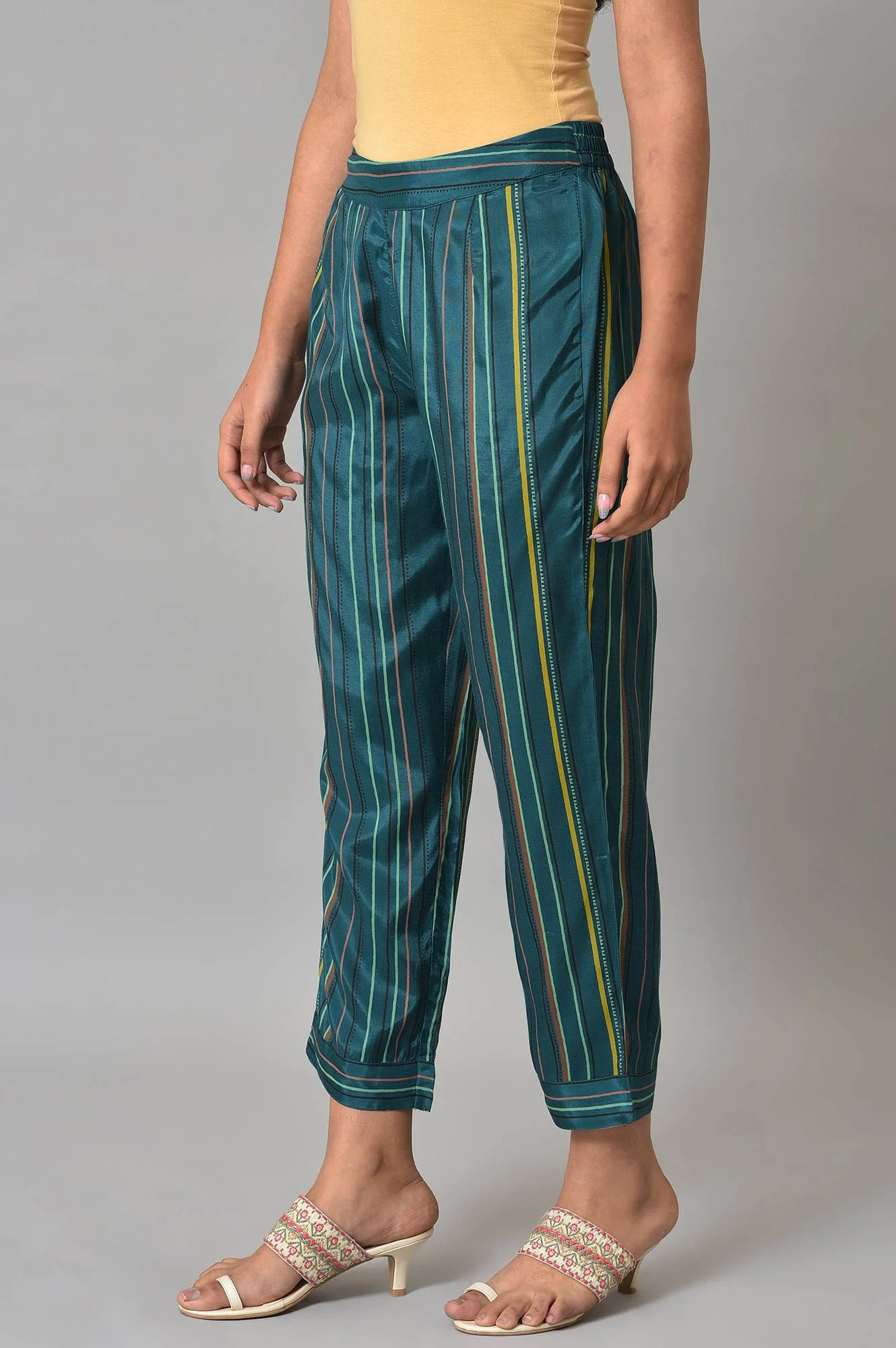 Teal Coins A-line Kurta and Slim Pant Set - Image 4