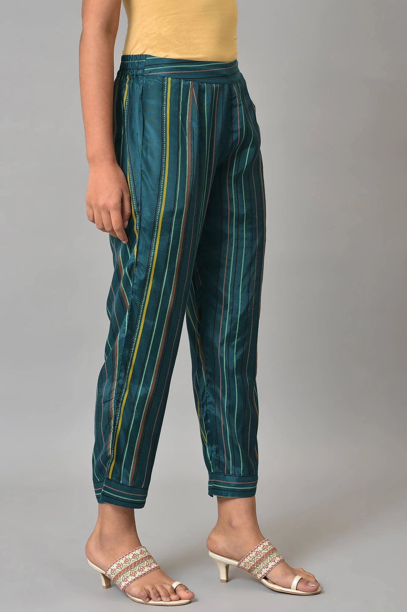 Teal Coins A-line Kurta and Slim Pant Set - Image 5