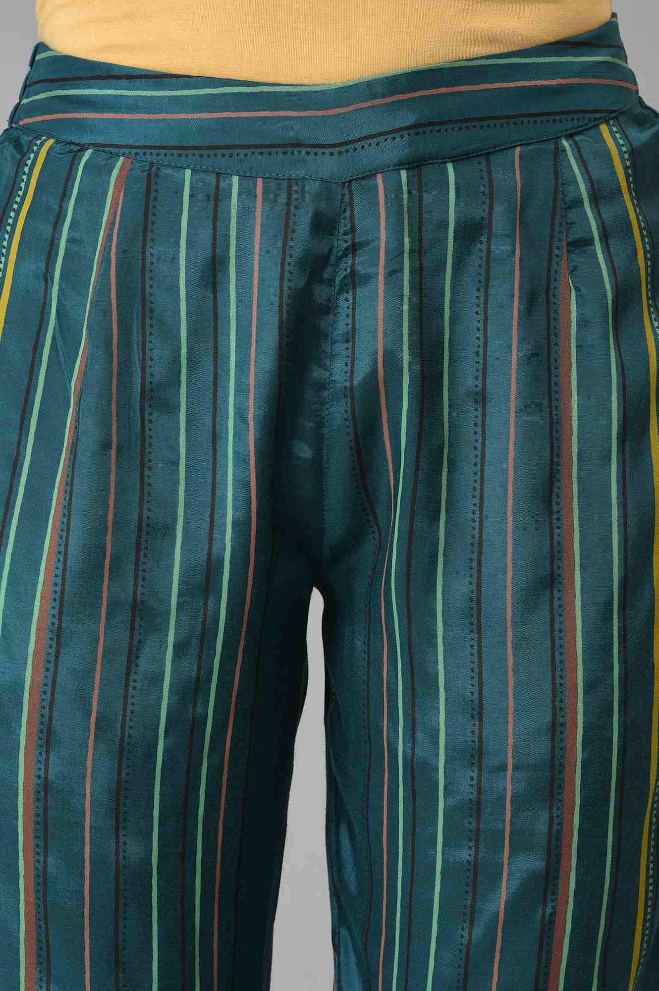 Teal Coins A-line Kurta and Slim Pant Set - Image 6