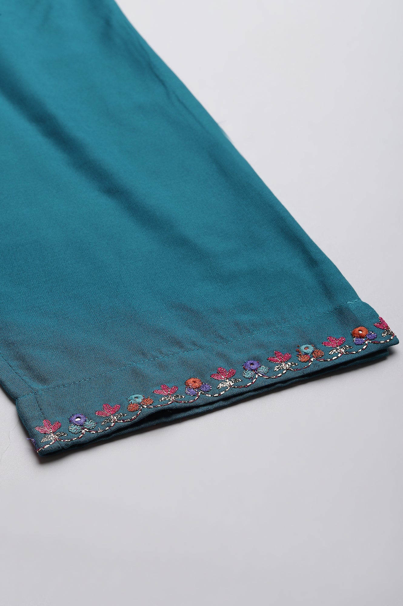 Teal Embroidered Slim Pants - Image 8