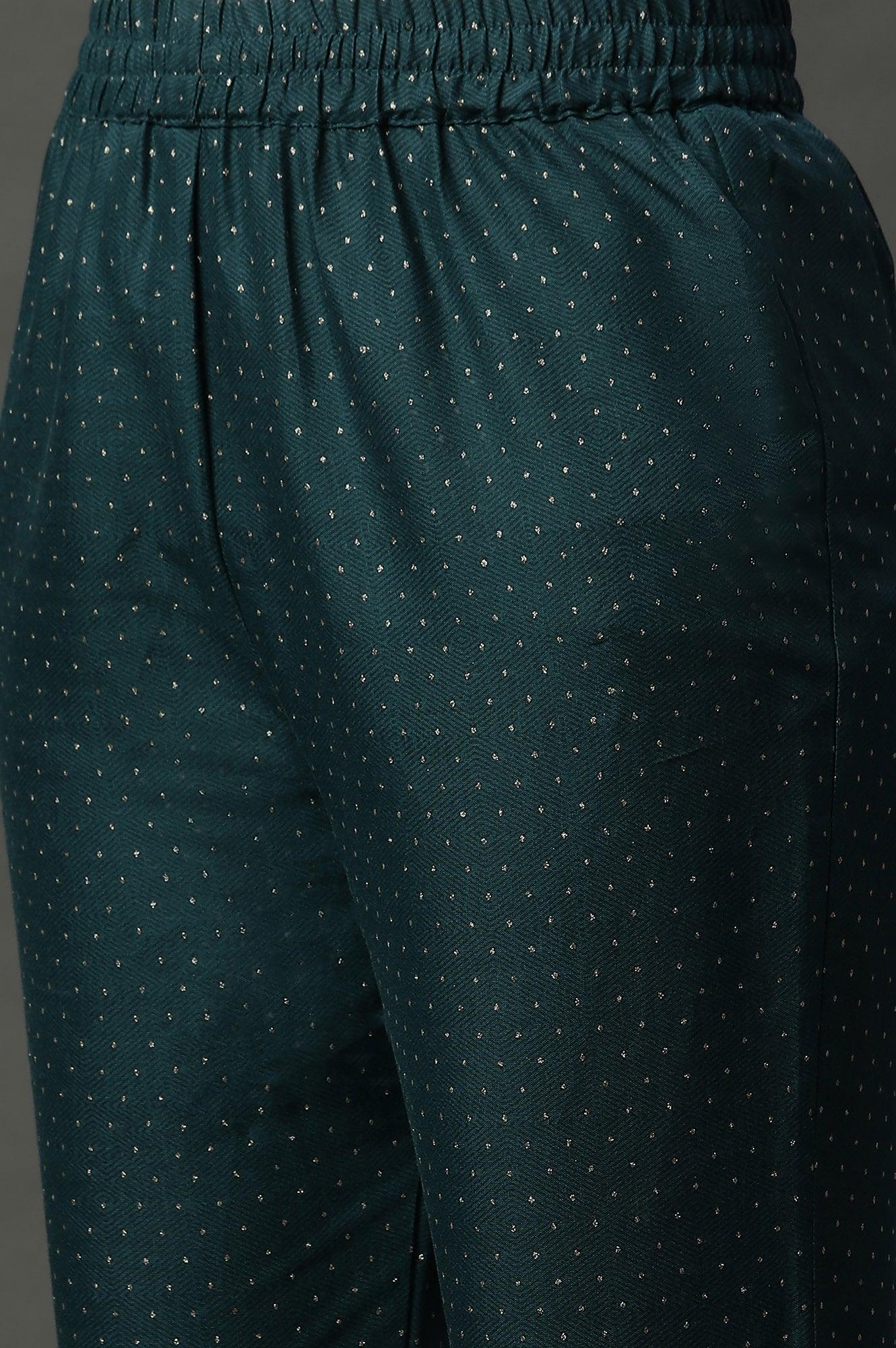 Teal Green Embellished Flared Kurta, Pants And Dupatta Set - Image 10