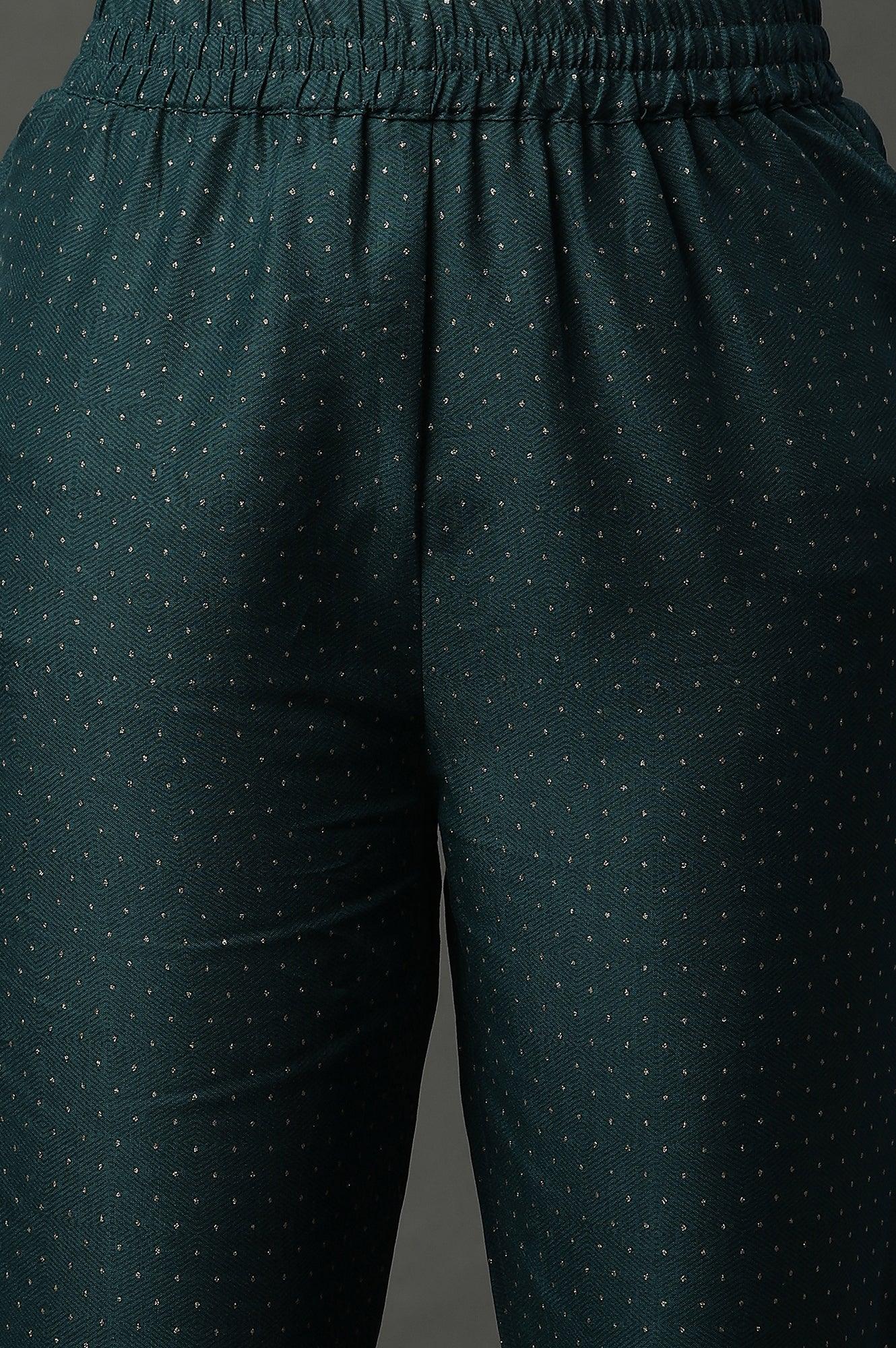 Teal Green Embellished Flared Kurta, Pants And Dupatta Set - Image 9