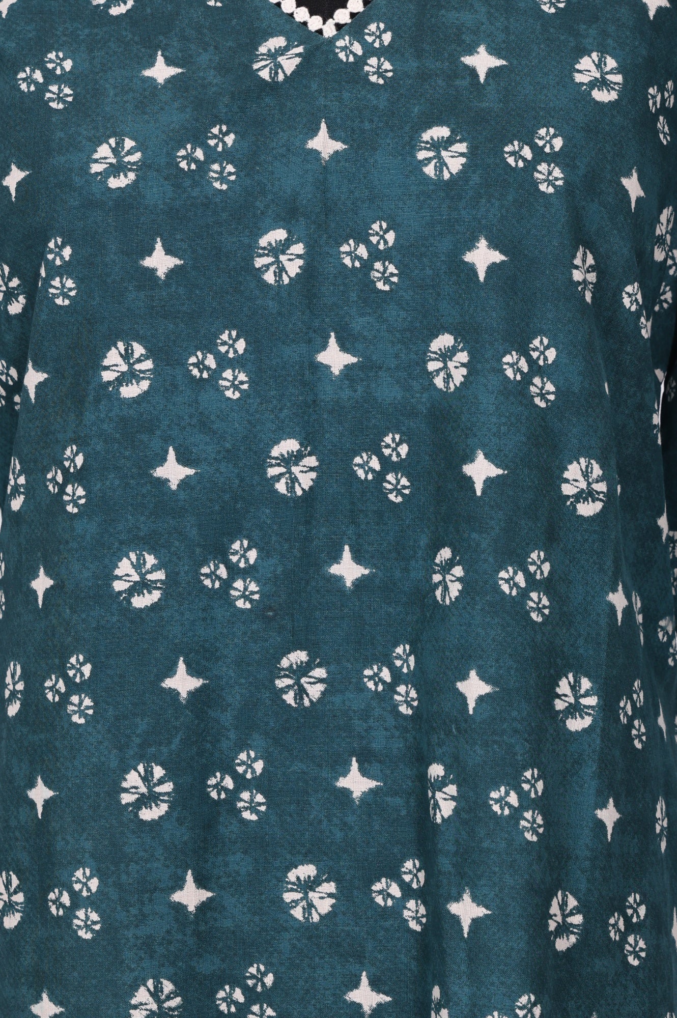 Teal Green Geometric Printed Lace Pure Cotton Straight Kurta - Image 2