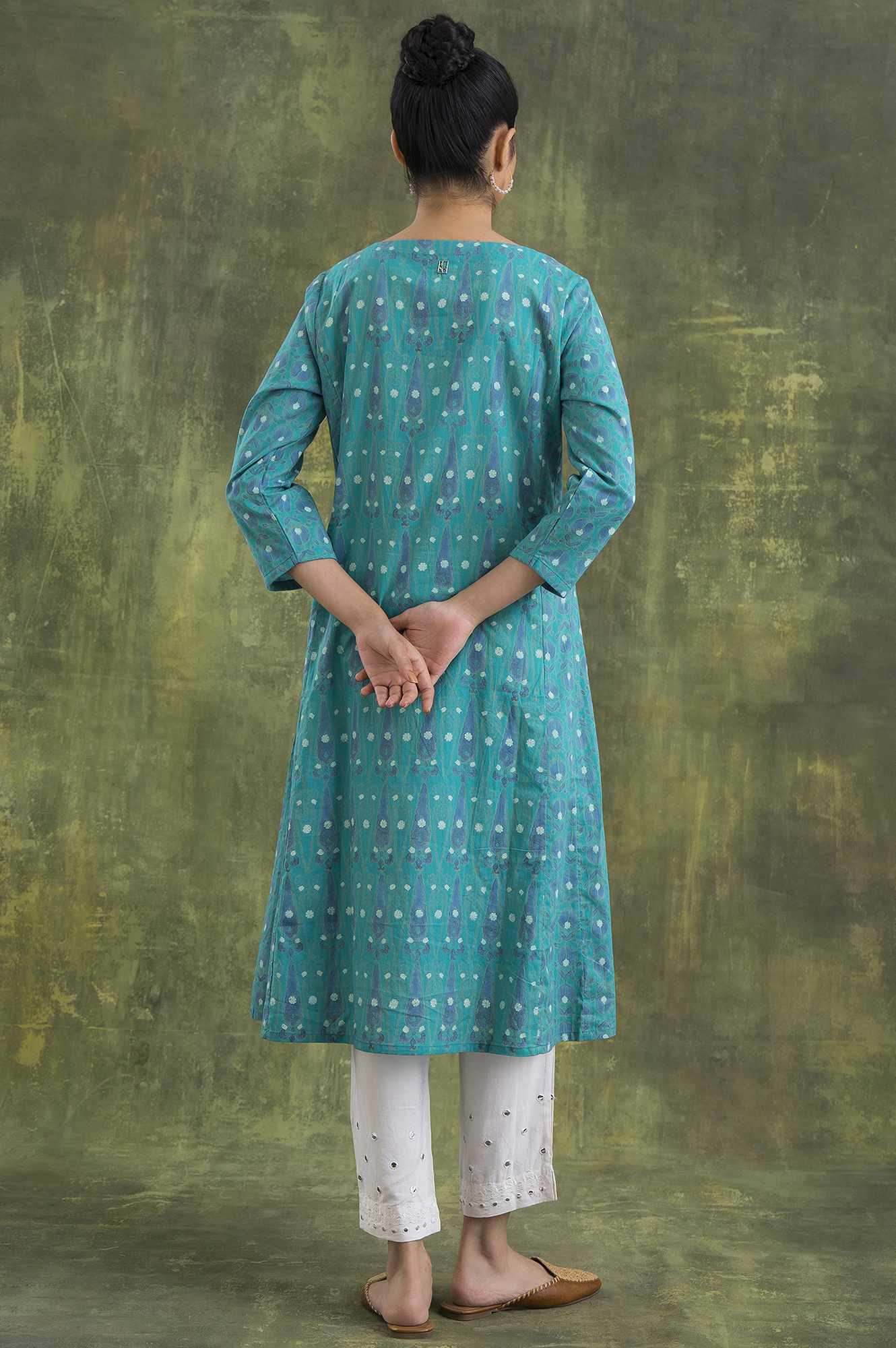 Teal Hand Block Print Cotton kurta - Image 2