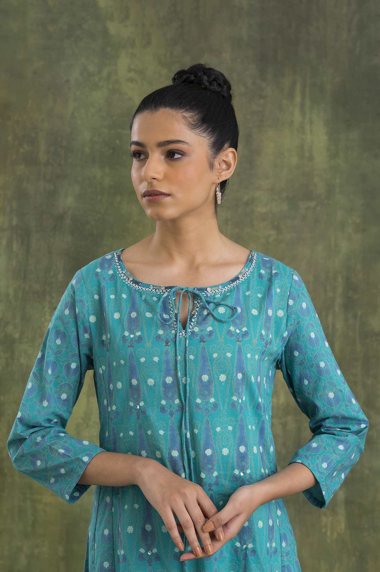 Teal Hand Block Print Cotton kurta - Image 5