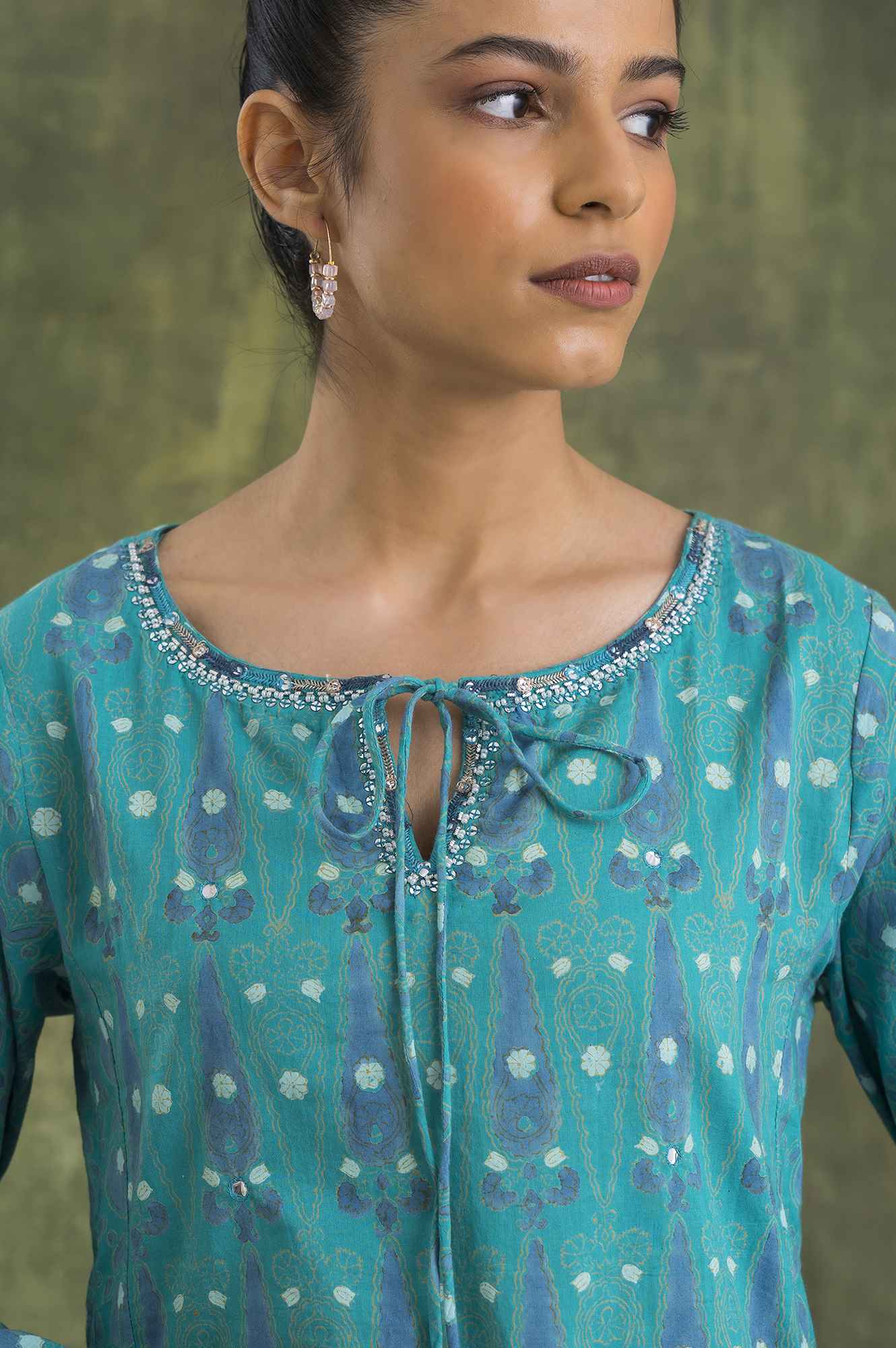 Teal Hand Block Print Cotton kurta - Image 6
