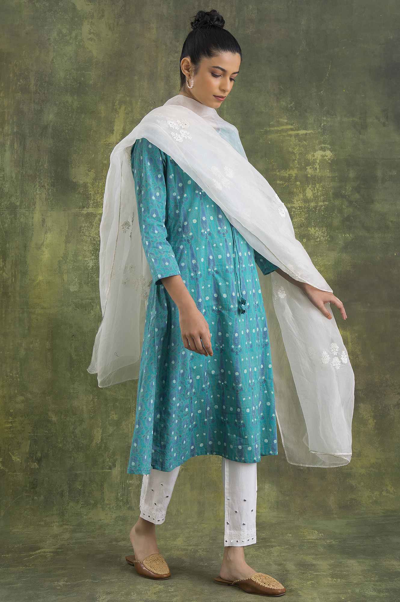 Teal Hand Block Print Cotton kurta - Image 7