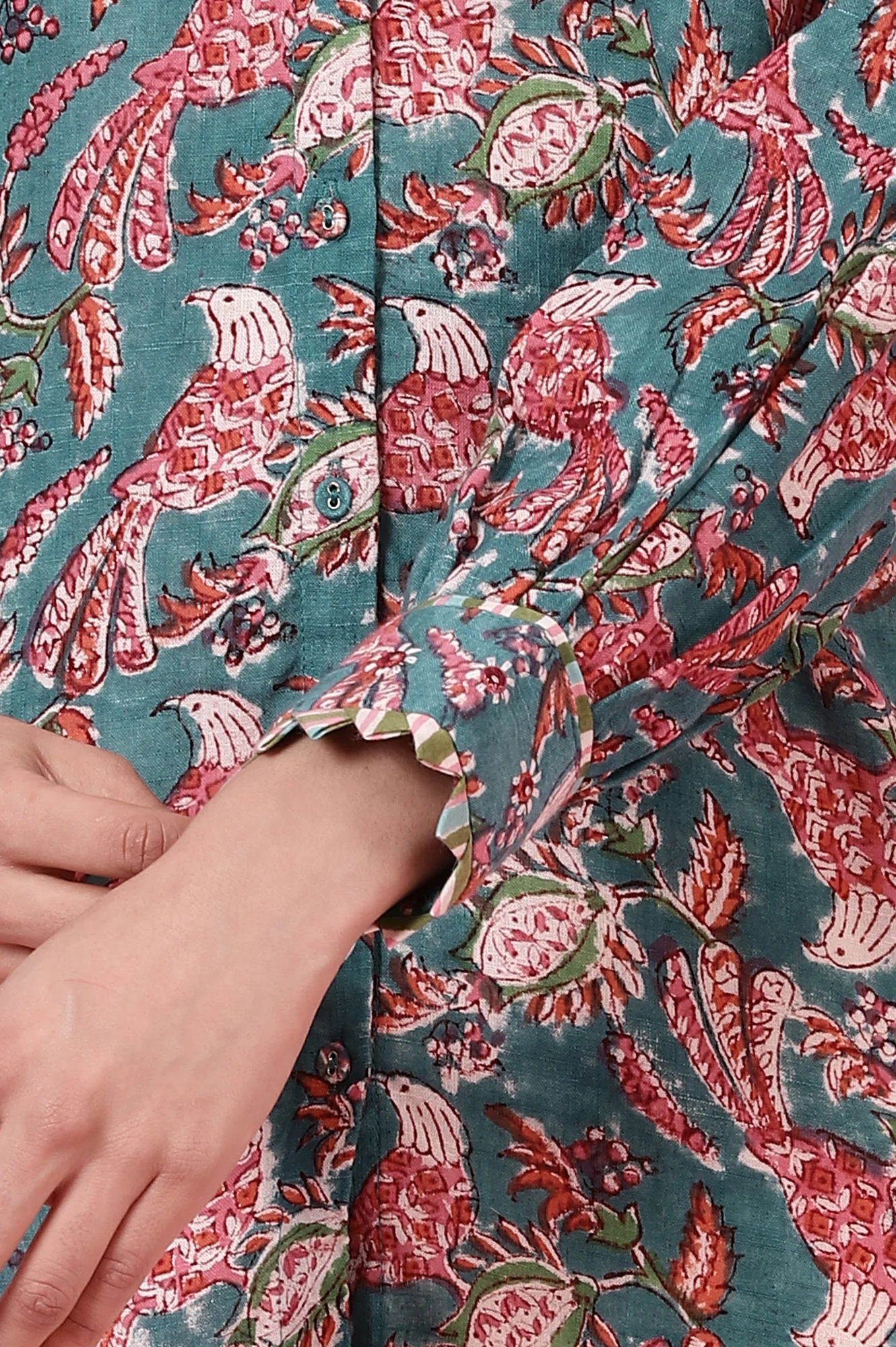 Teal Handblock Printed Shirt - Image 8