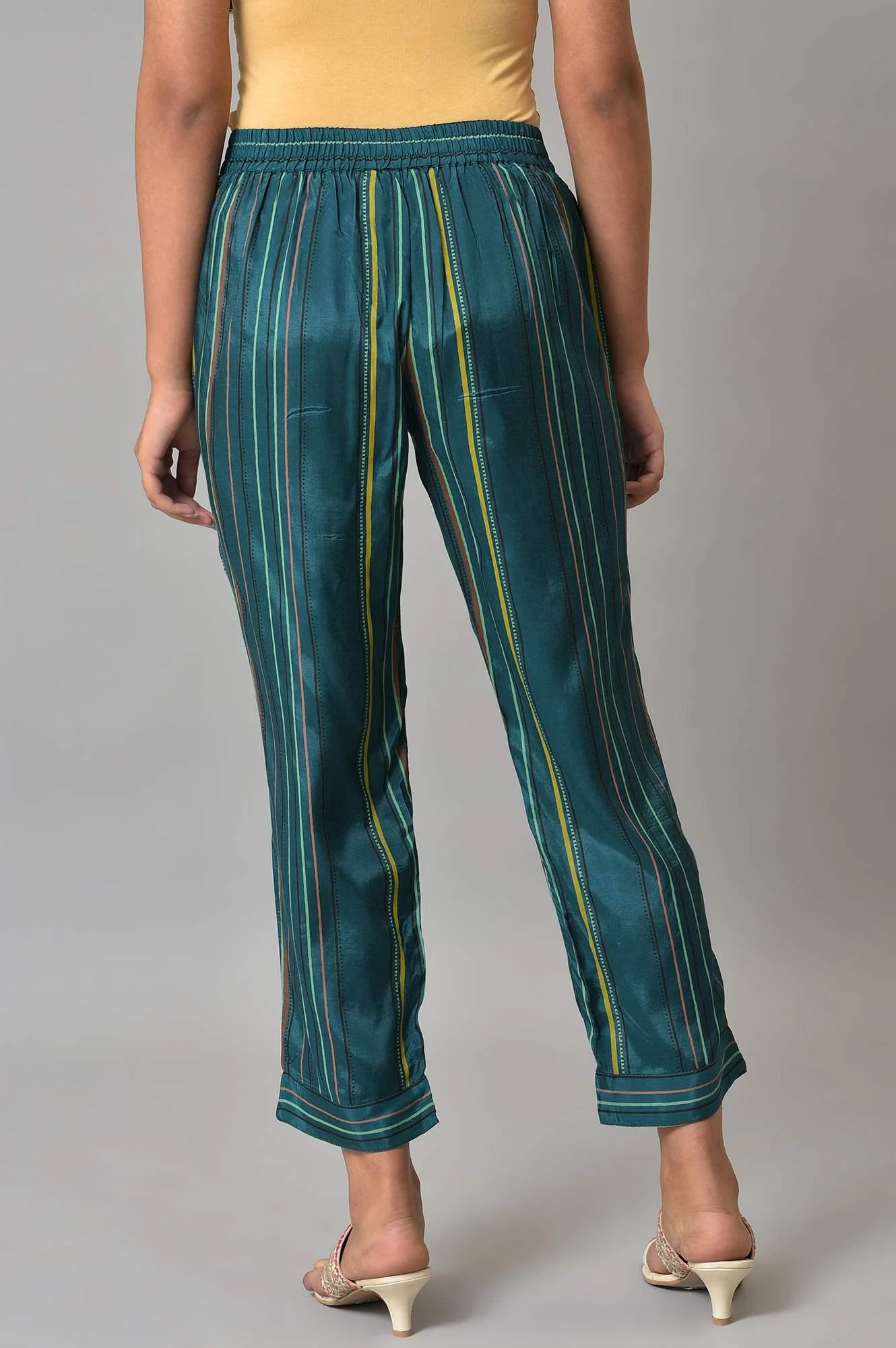 Teal Multi-Coloured Stripe Print Pants - Image 2