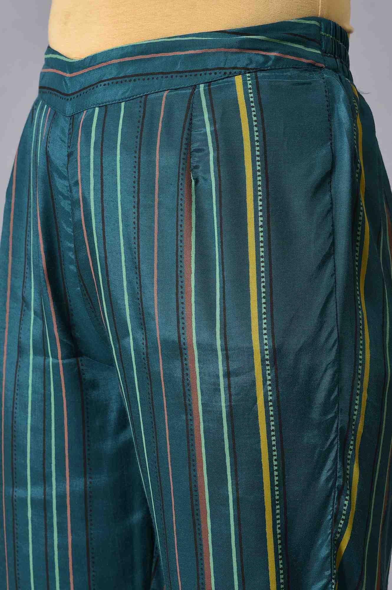 Teal Printed A-Line kurta Set - Image 7