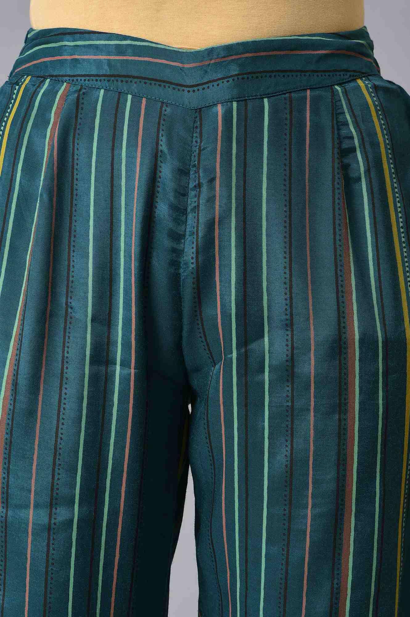 Teal Printed Embellished kurta Pant Set - Image 6