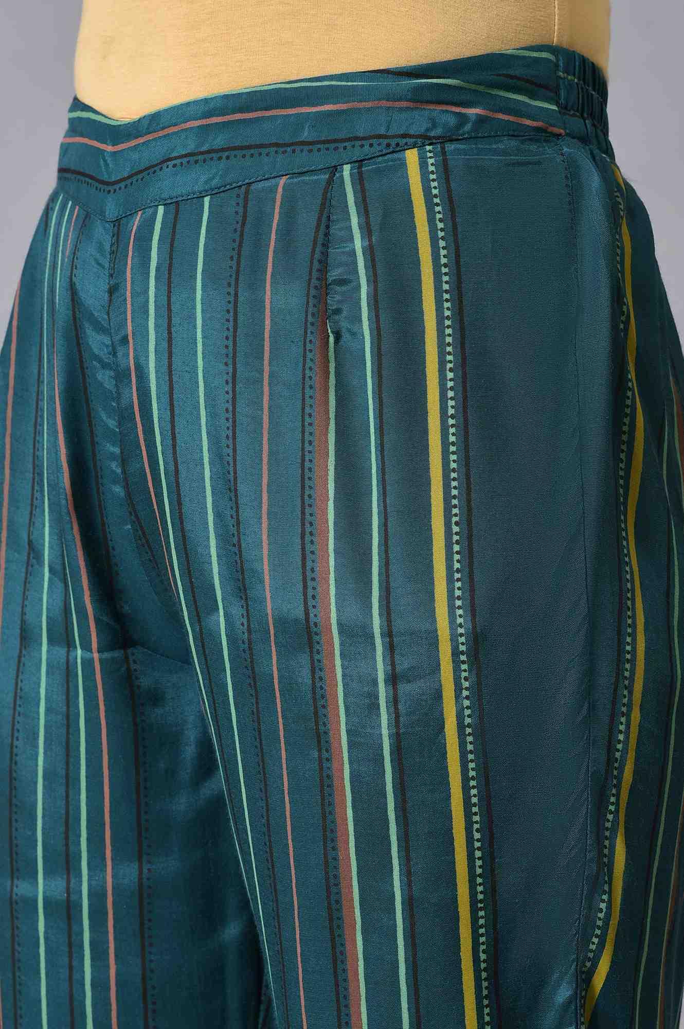 Teal Printed Embellished kurta Pant Set - Image 7