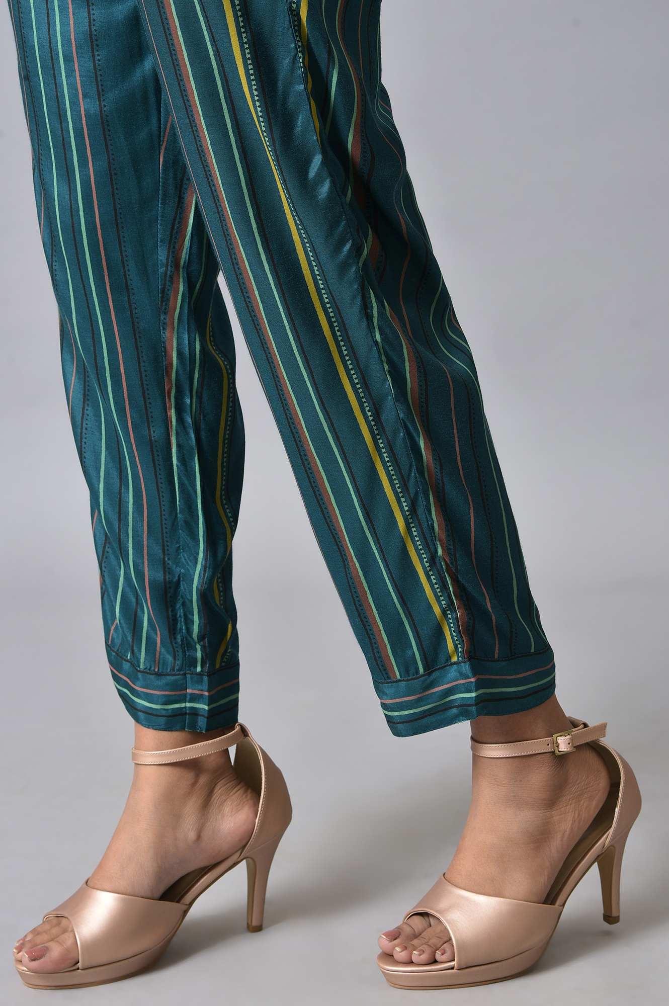 Teal Printed Embellished kurta Pant Set - Image 8