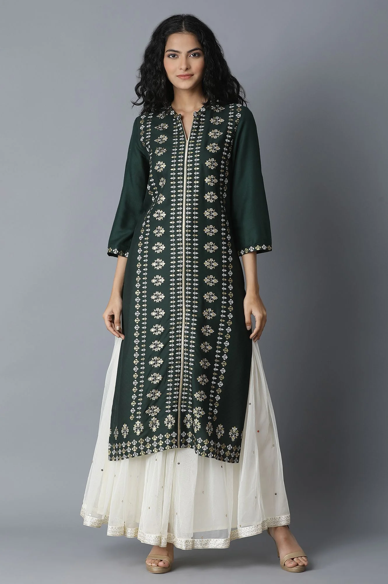 Teal Printed Rayon kurta - Image 2